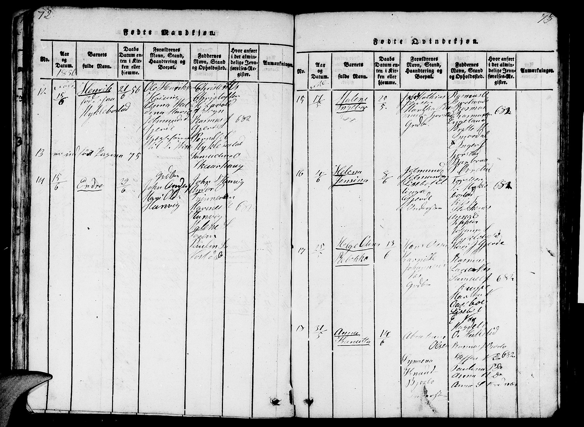 Eid sokneprestembete, AV/SAB-A-82301/H/Hab/Haba/L0001: Parish register (copy) no. A 1, 1816-1862, p. 72-73