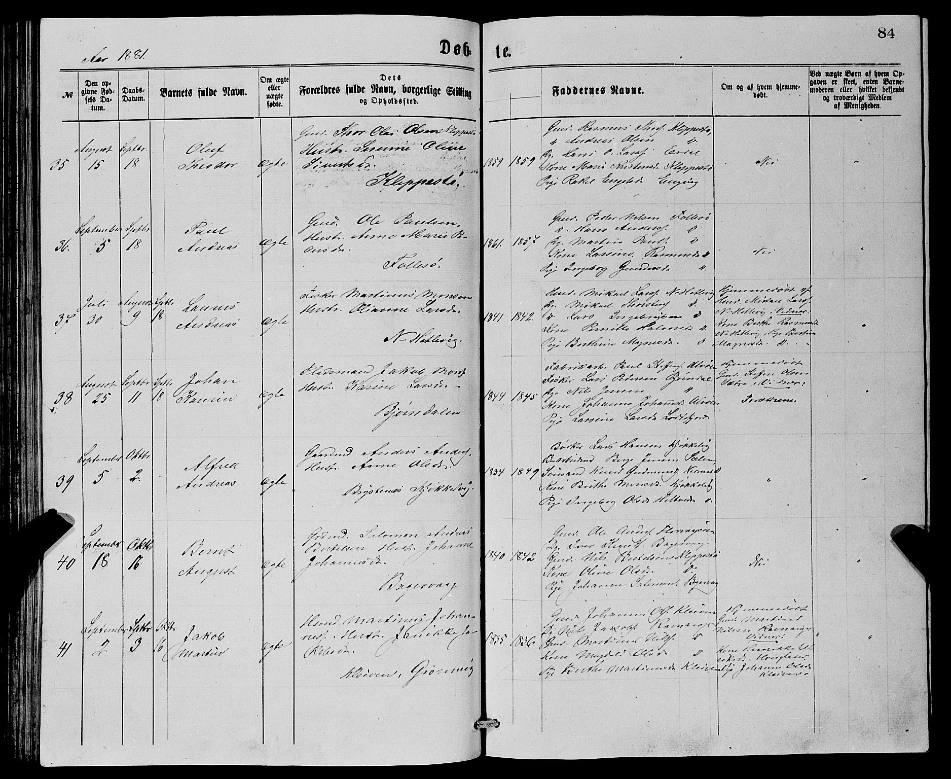 Askøy Sokneprestembete, SAB/A-74101/H/Ha/Hab/Haba/L0007: Parish register (copy) no. A 7, 1871-1881, p. 84