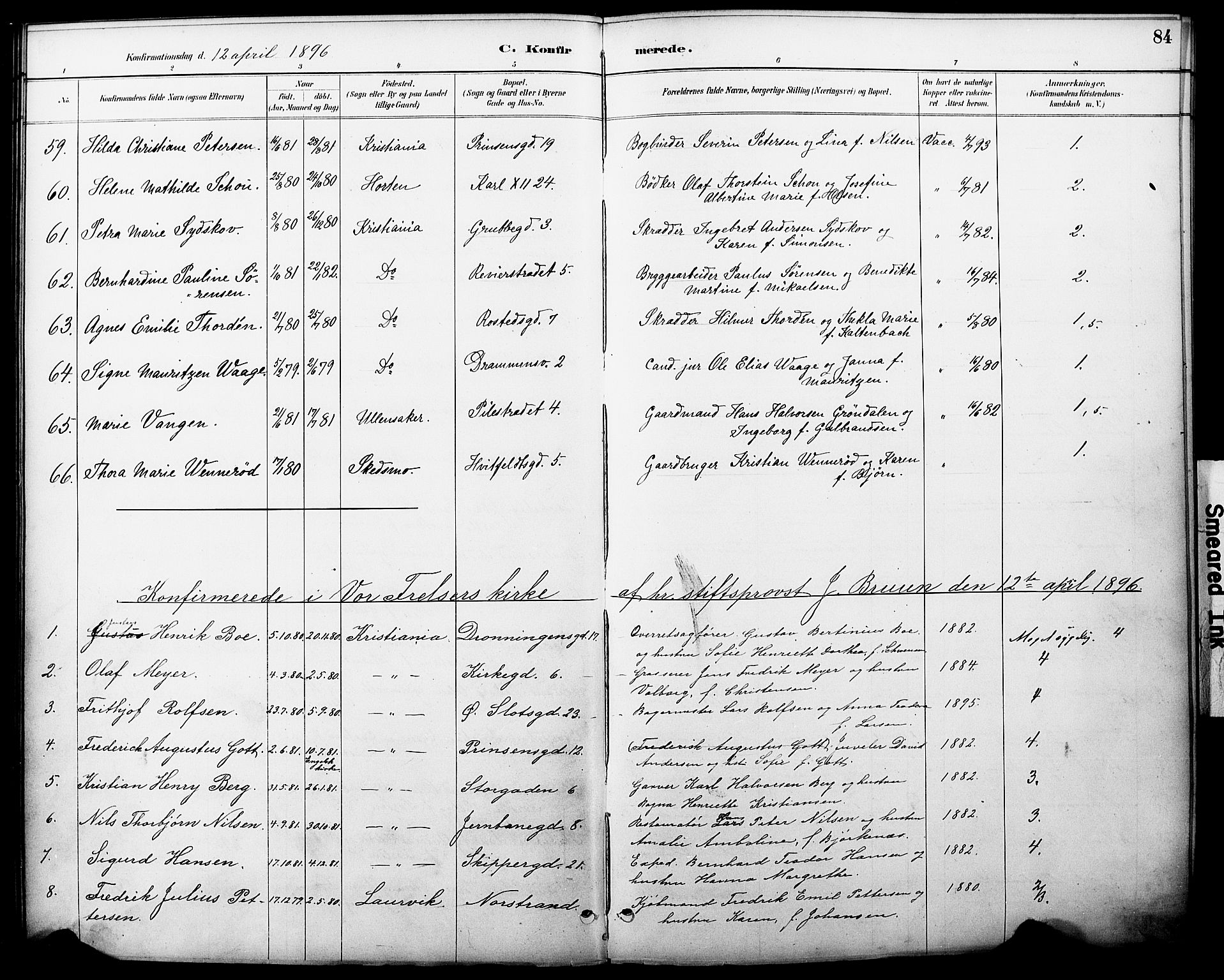 Oslo domkirke Kirkebøker, AV/SAO-A-10752/F/Fa/L0030: Parish register (official) no. 30, 1887-1918, p. 84