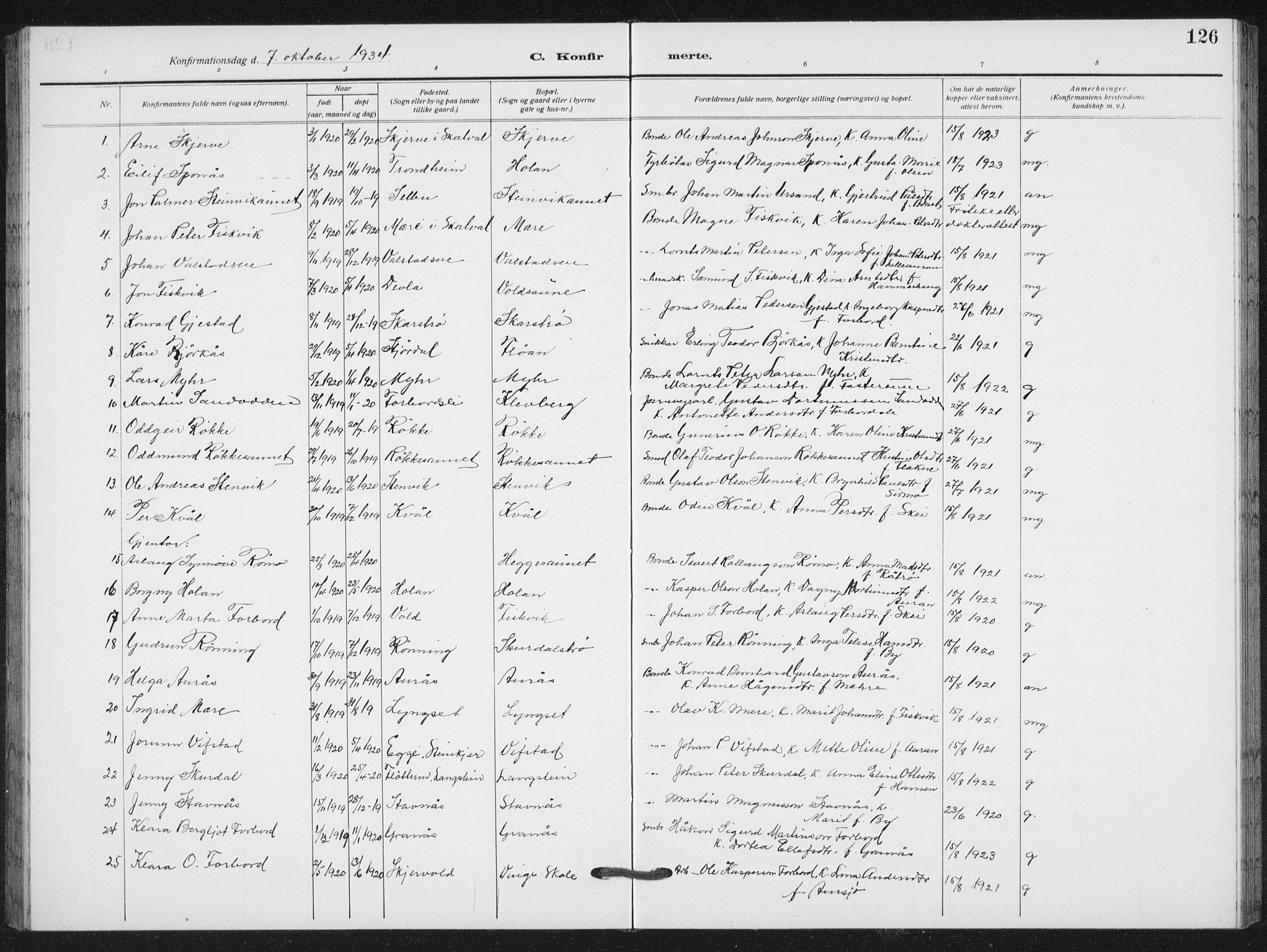 Ministerialprotokoller, klokkerbøker og fødselsregistre - Nord-Trøndelag, SAT/A-1458/712/L0104: Parish register (copy) no. 712C02, 1917-1939, p. 126