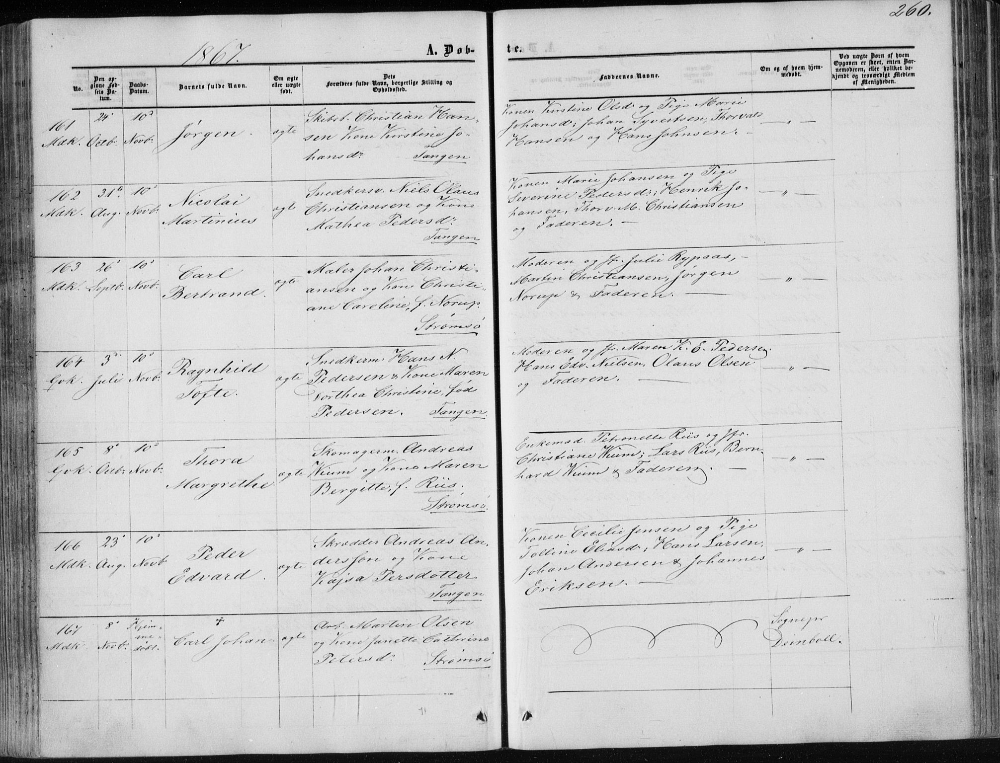 Strømsø kirkebøker, AV/SAKO-A-246/F/Fa/L0015: Parish register (official) no. I 15, 1859-1868, p. 260