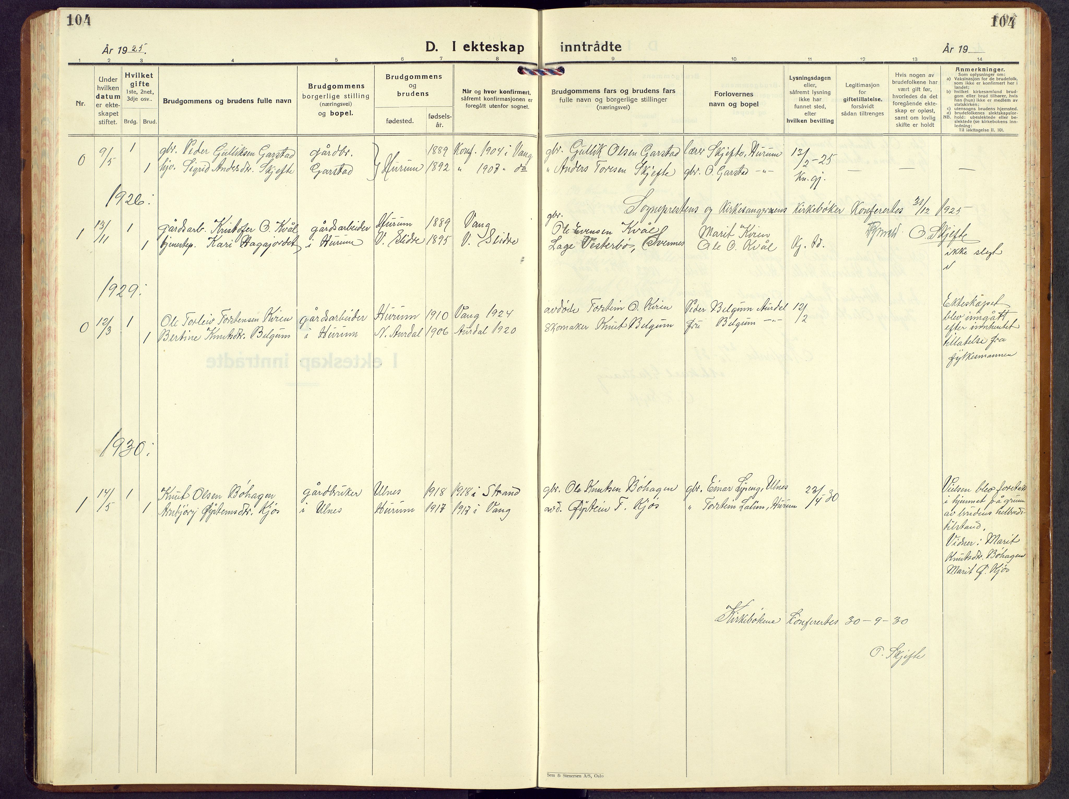 Vang prestekontor, Valdres, SAH/PREST-140/H/Hb/L0008: Parish register (copy) no. 8, 1925-1967, p. 104