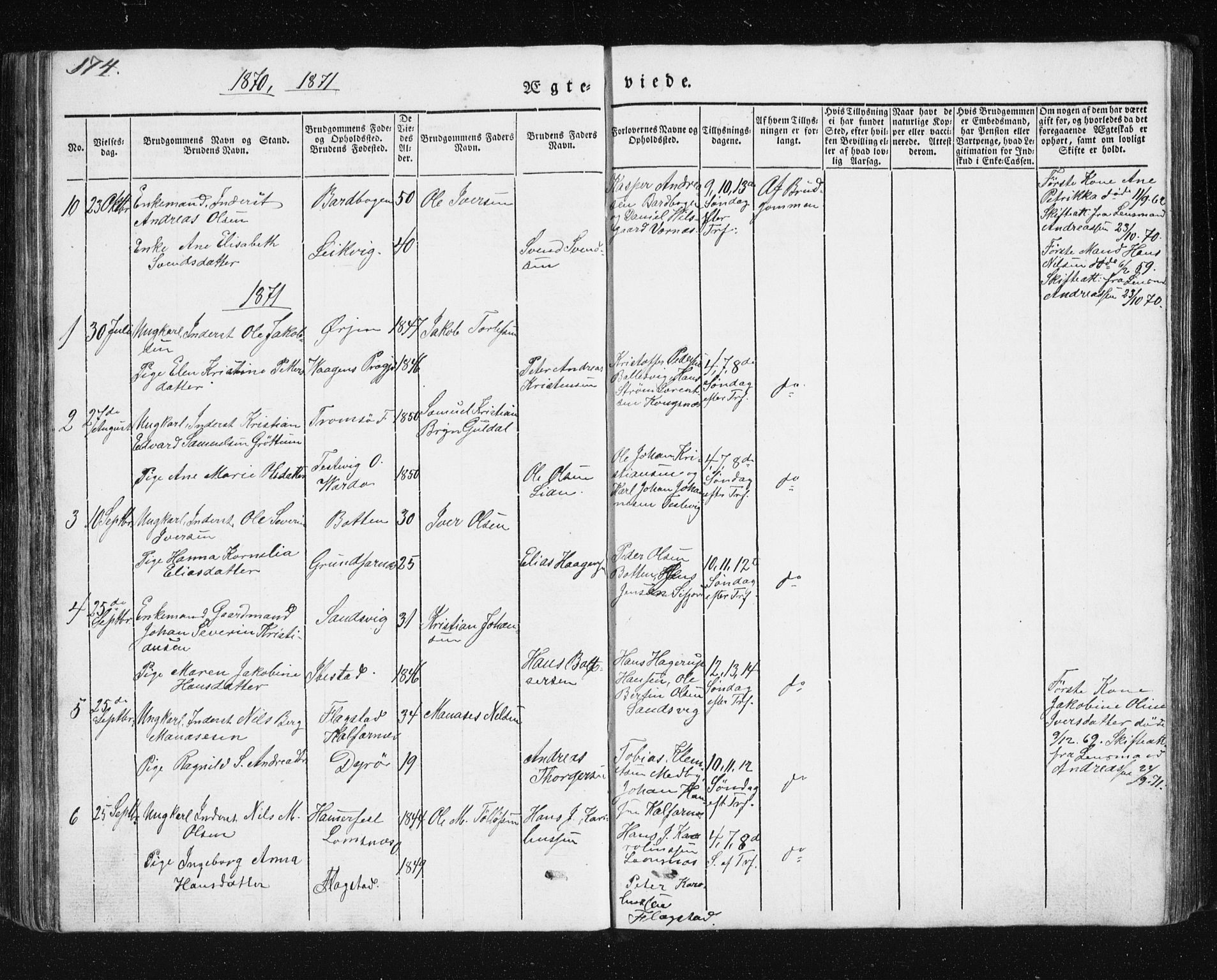 Berg sokneprestkontor, SATØ/S-1318/G/Ga/Gab/L0011klokker: Parish register (copy) no. 11, 1833-1878, p. 174