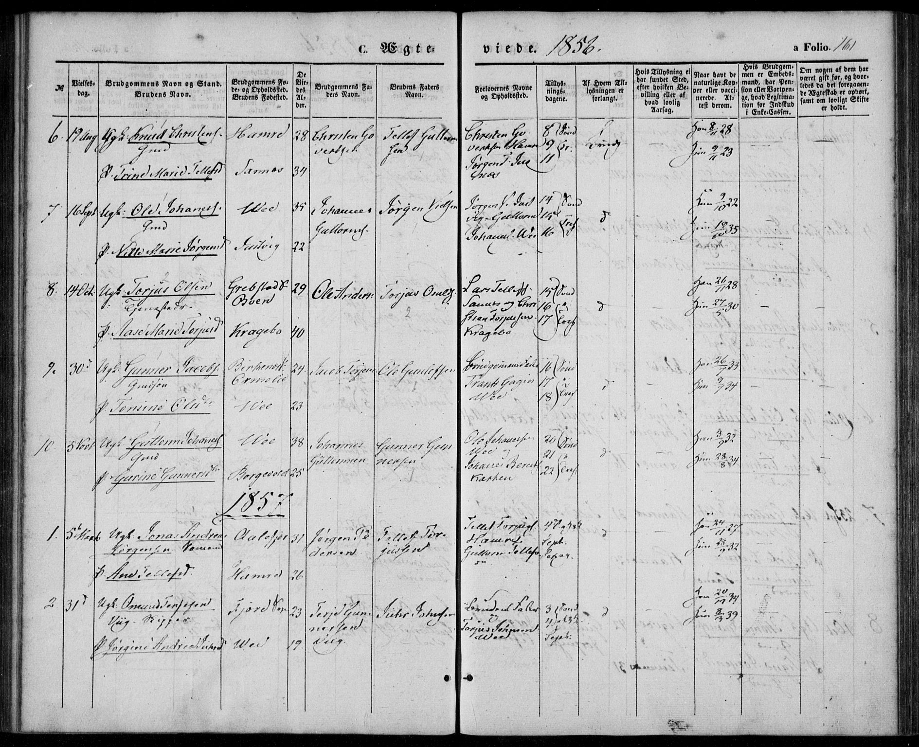 Tveit sokneprestkontor, AV/SAK-1111-0043/F/Fa/L0005: Parish register (official) no. A 5, 1853-1871, p. 161