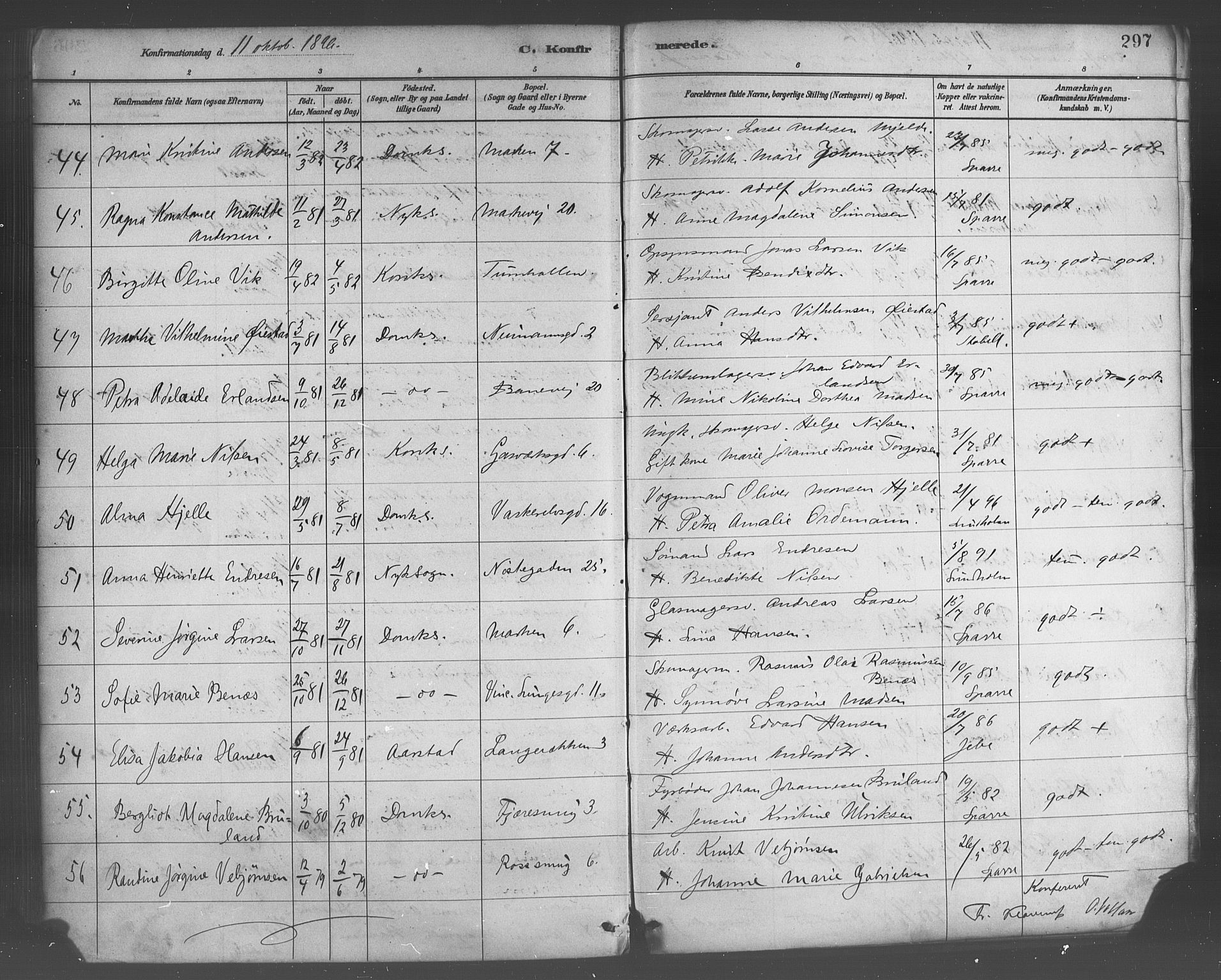 Domkirken sokneprestembete, AV/SAB-A-74801/H/Haa/L0030: Parish register (official) no. C 5, 1880-1898, p. 297