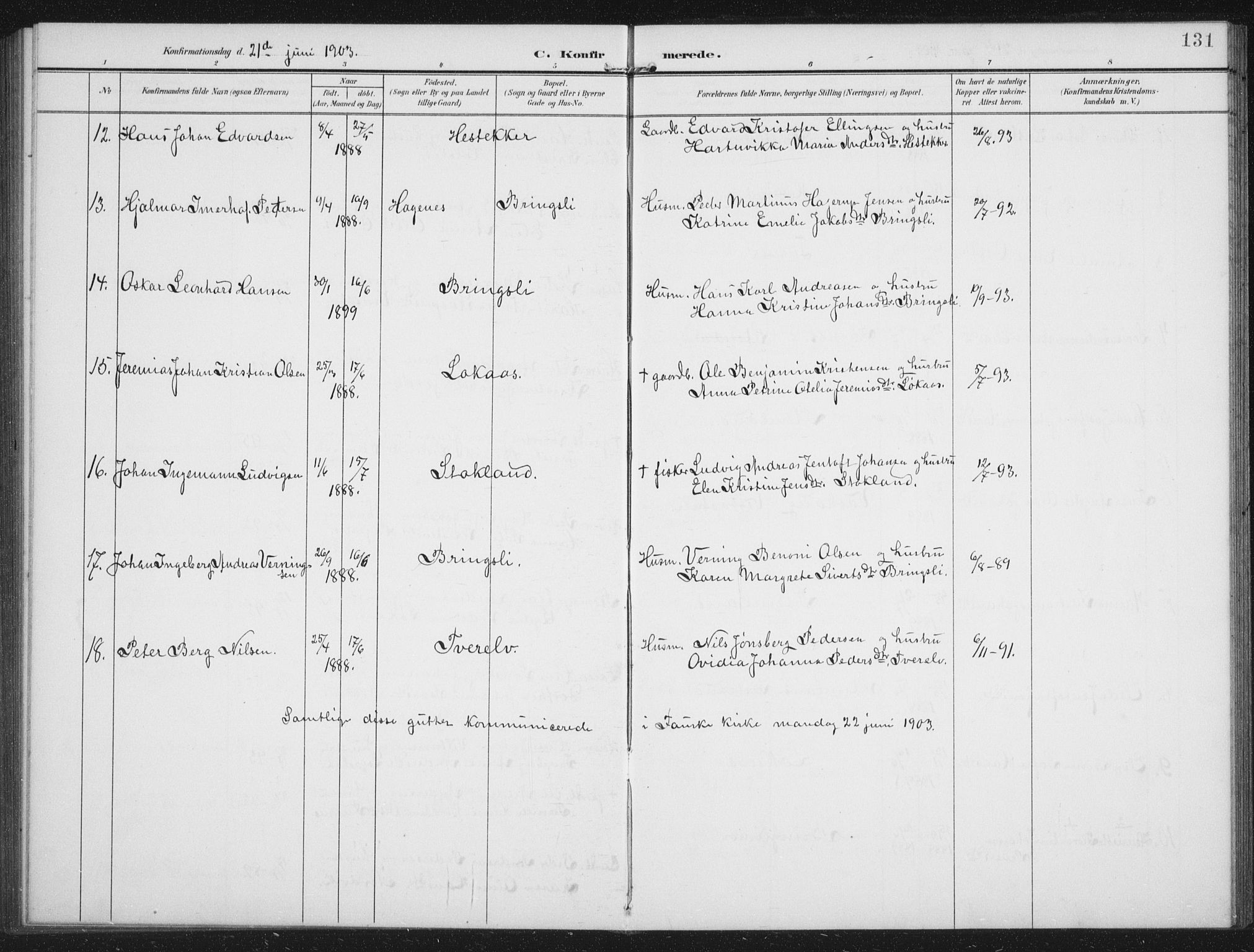 Ministerialprotokoller, klokkerbøker og fødselsregistre - Nordland, AV/SAT-A-1459/851/L0726: Parish register (copy) no. 851C01, 1902-1924, p. 131