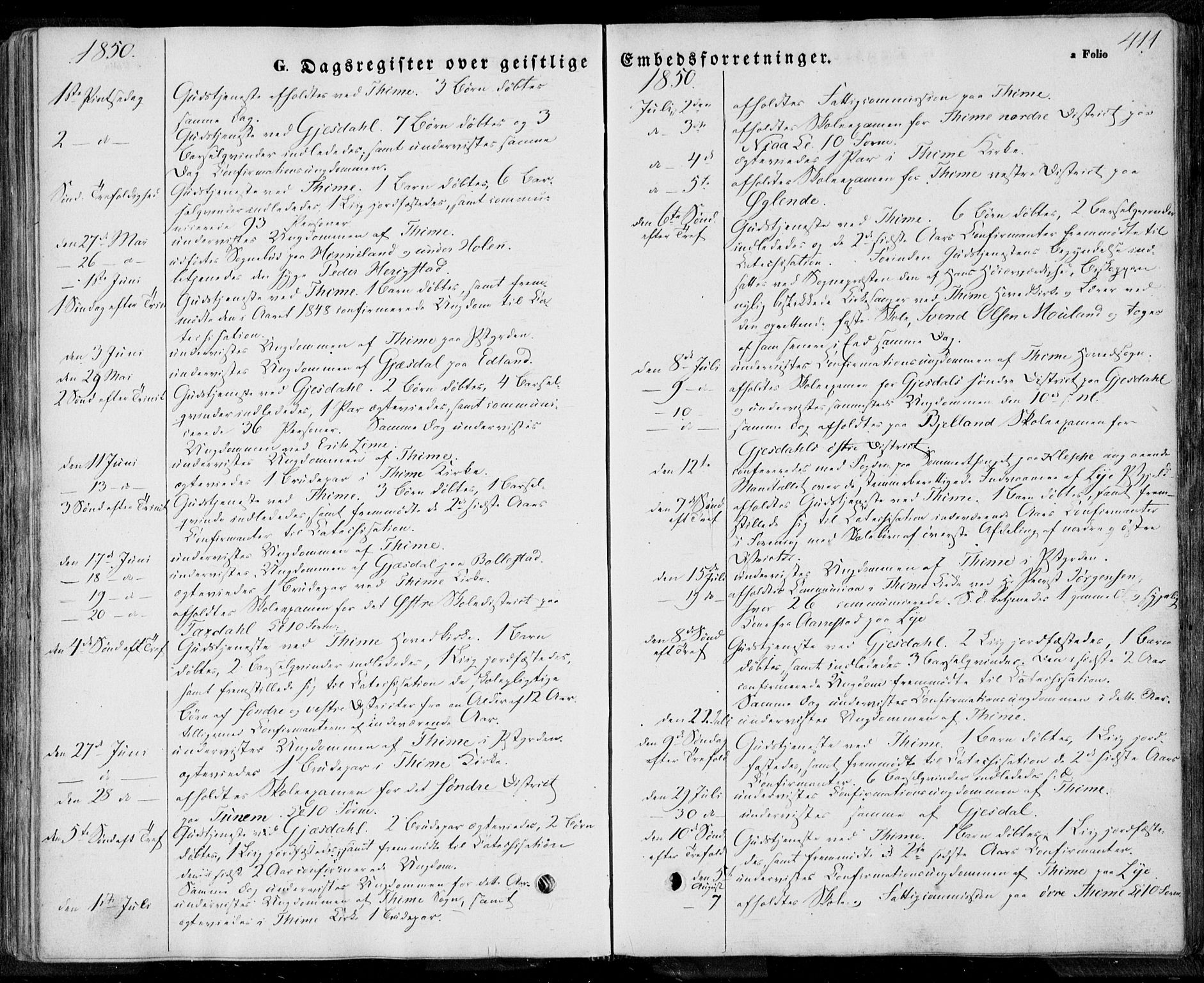 Lye sokneprestkontor, AV/SAST-A-101794/001/30BA/L0006: Parish register (official) no. A 5.2, 1842-1855, p. 411