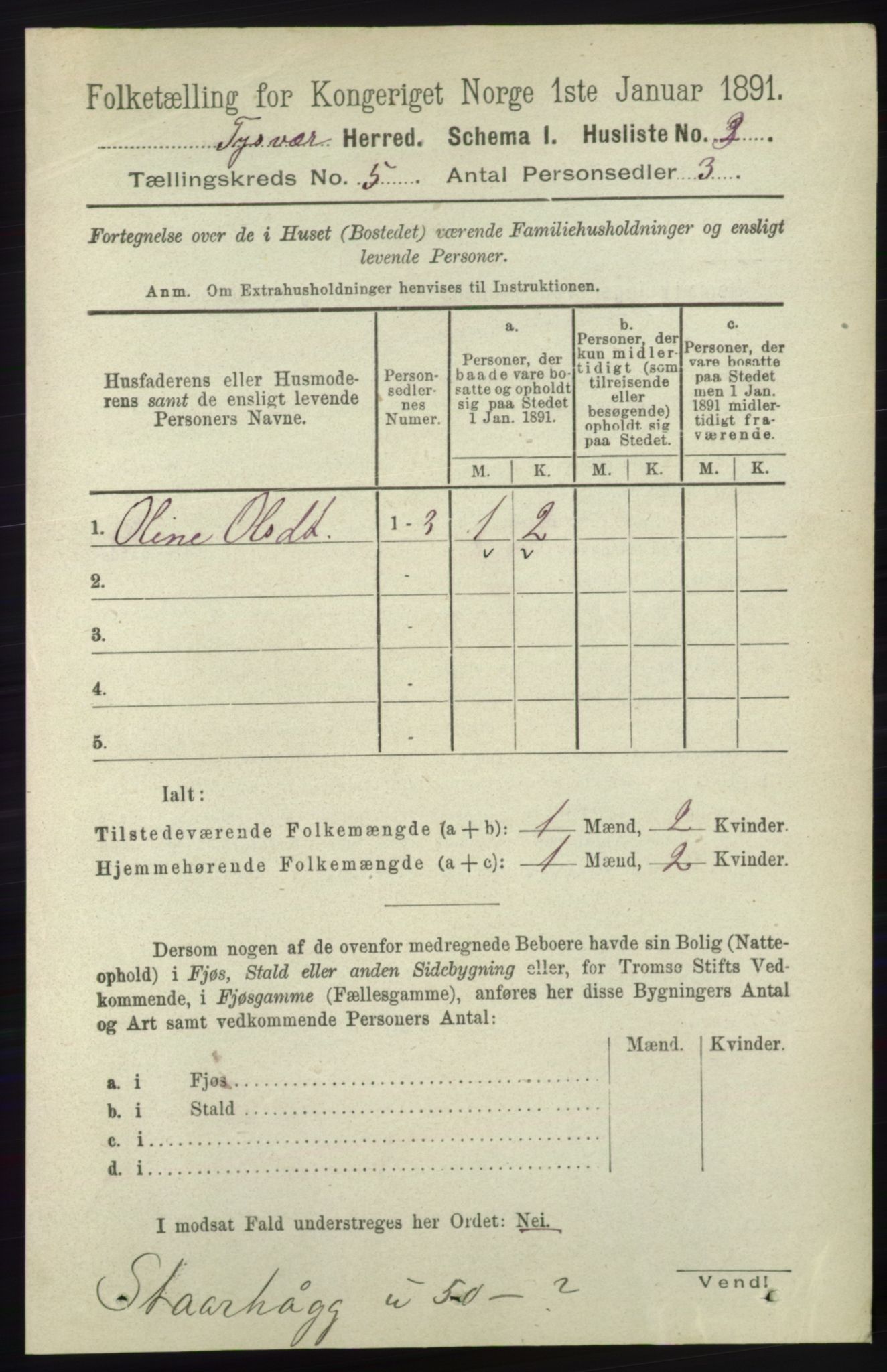 RA, 1891 census for 1146 Tysvær, 1891, p. 1789