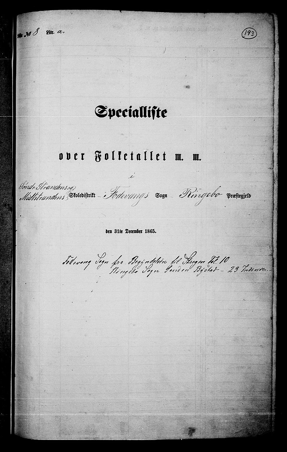 RA, 1865 census for Ringebu, 1865, p. 166