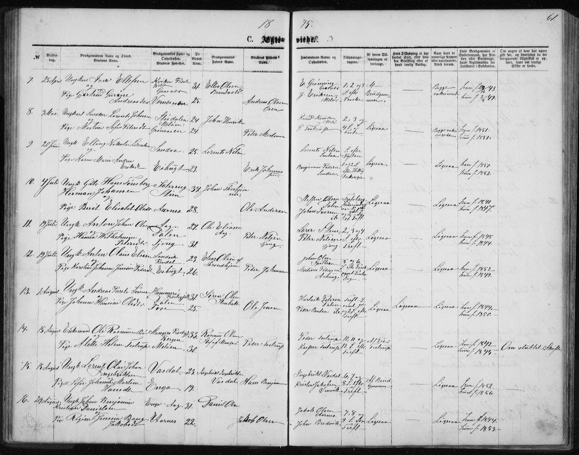 Ministerialprotokoller, klokkerbøker og fødselsregistre - Nordland, SAT/A-1459/843/L0635: Parish register (copy) no. 843C04, 1872-1887, p. 61
