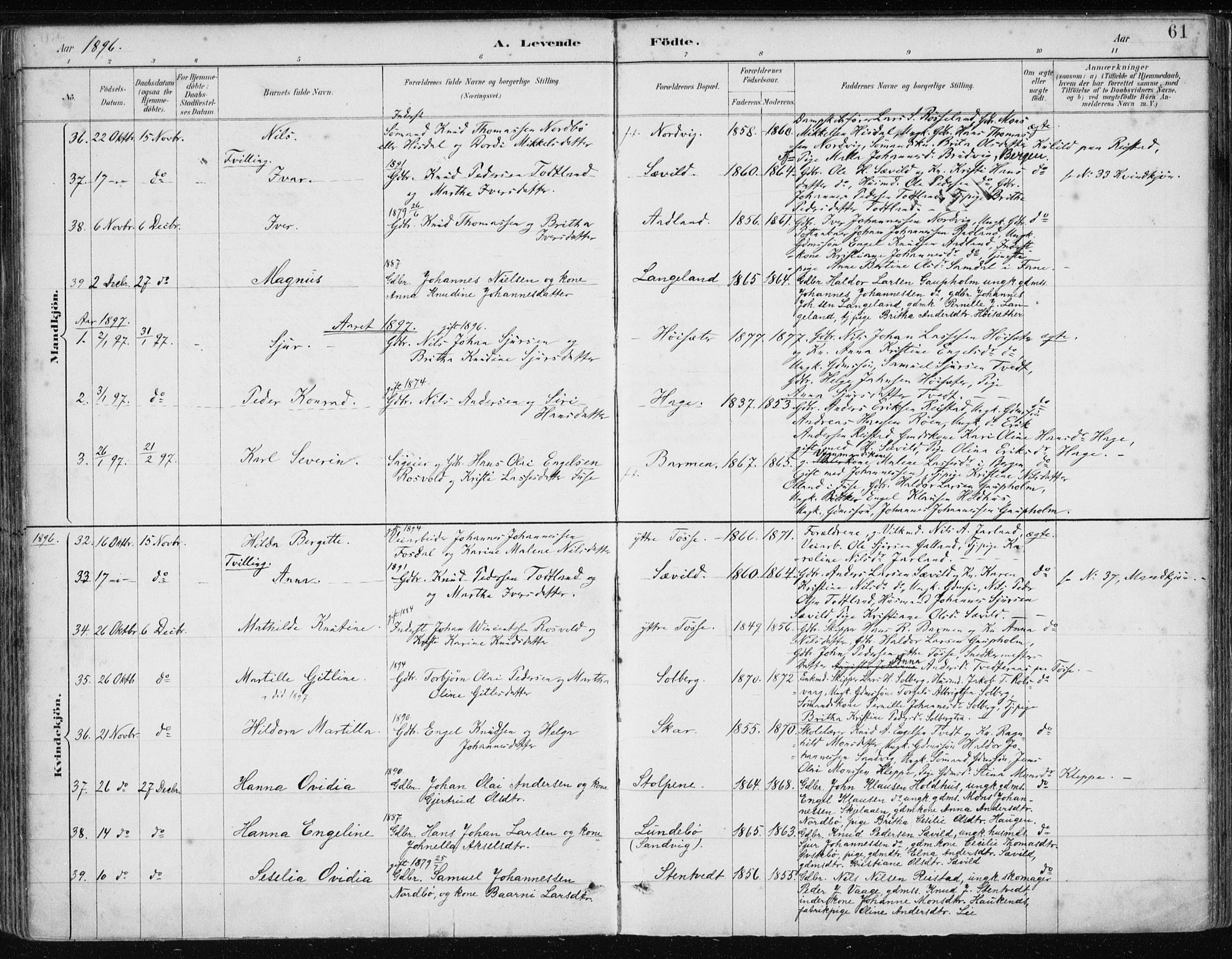 Samnanger Sokneprestembete, AV/SAB-A-77501/H/Haa: Parish register (official) no. A 1, 1885-1901, p. 61