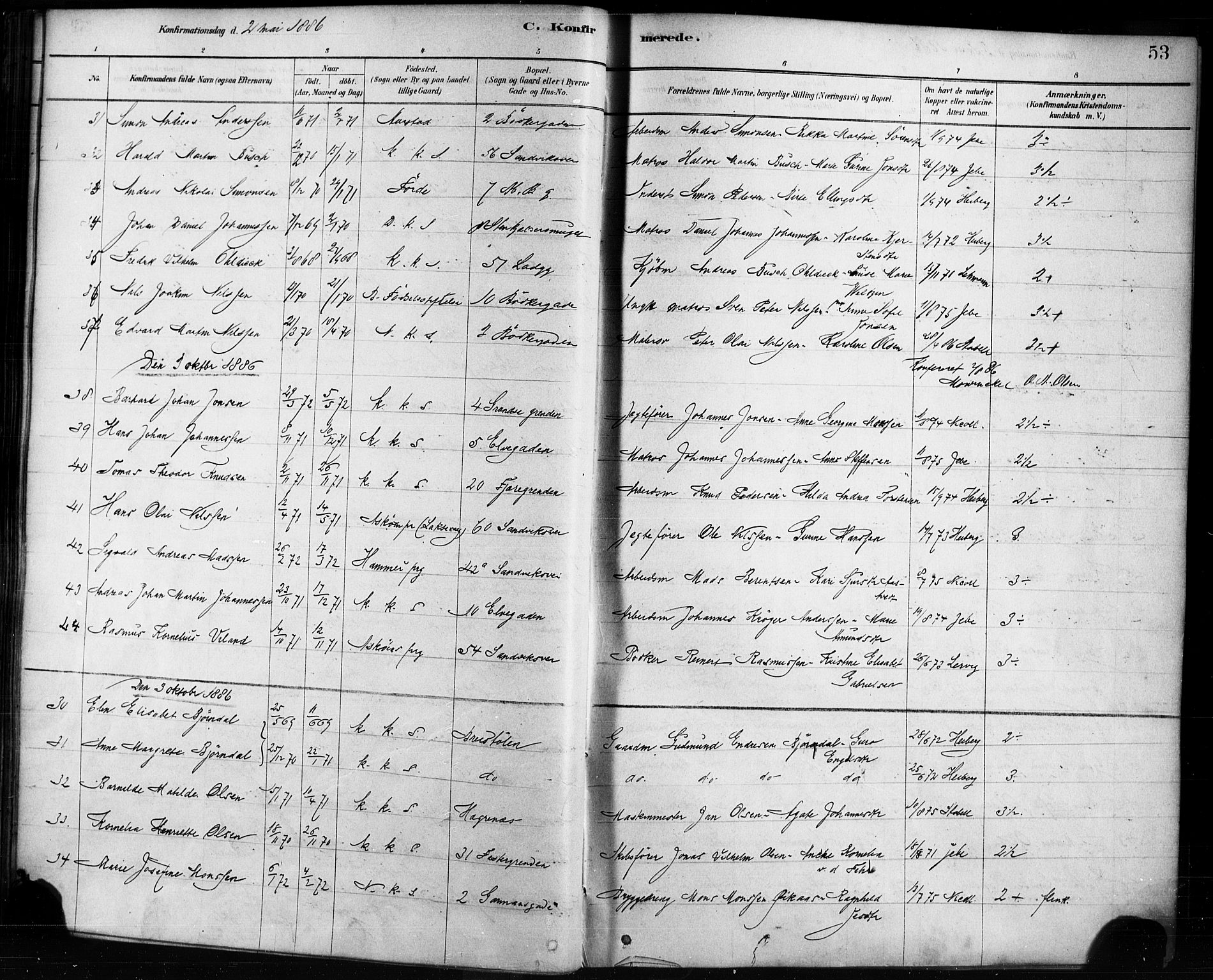 Sandviken Sokneprestembete, AV/SAB-A-77601/H/Ha/L0002: Parish register (official) no. A 2, 1878-1896, p. 53