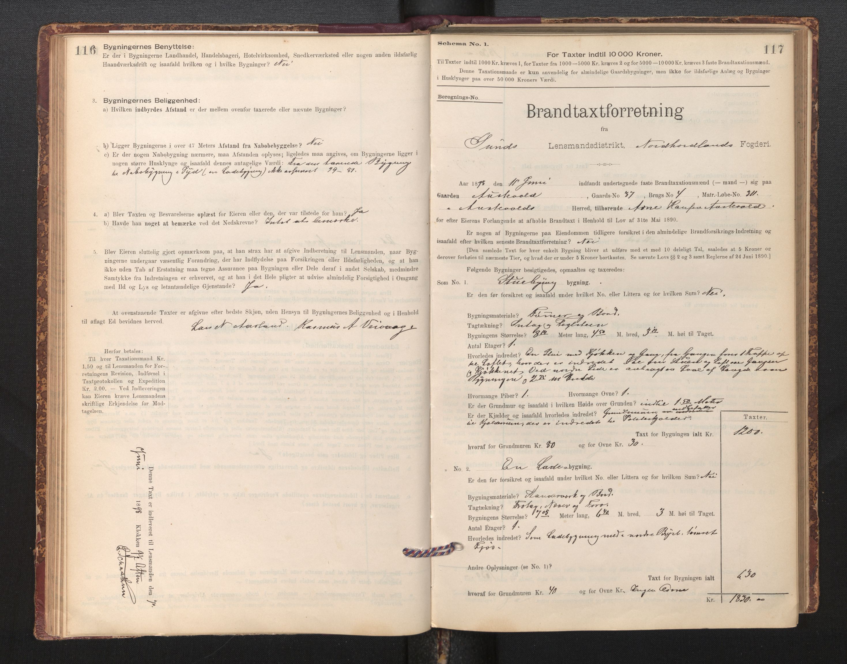 Lensmannen i Sund og Austevoll, SAB/A-35201/0012/L0003: Branntakstprotokoll, skjematakst, 1894-1917, p. 116-117