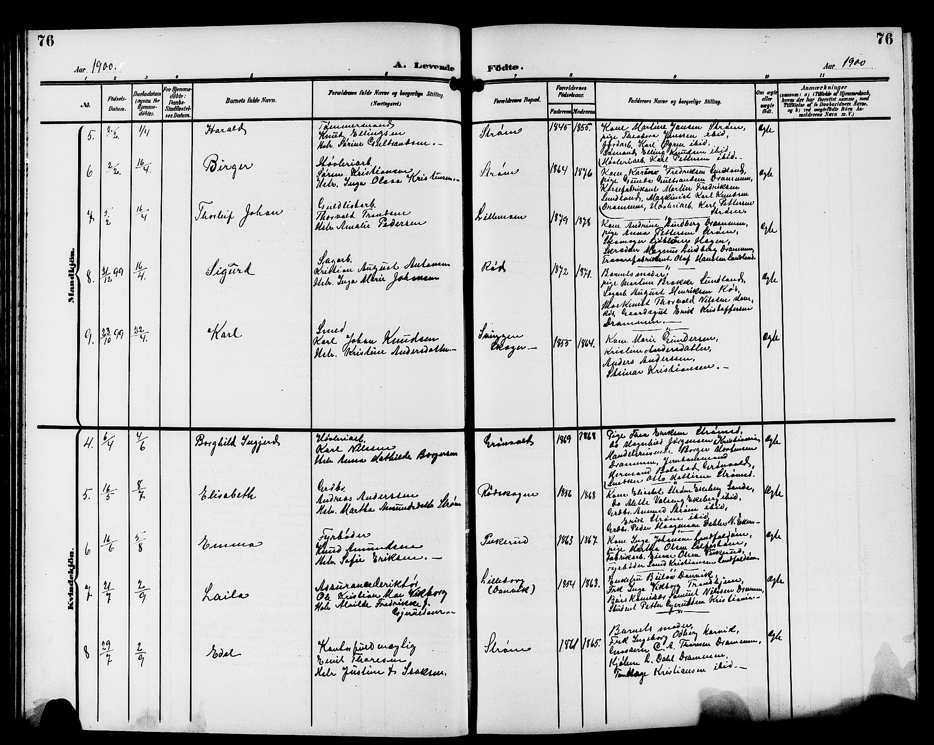 Strømsgodset kirkebøker, AV/SAKO-A-324/G/Ga/L0002: Parish register (copy) no. 2, 1885-1910, p. 76