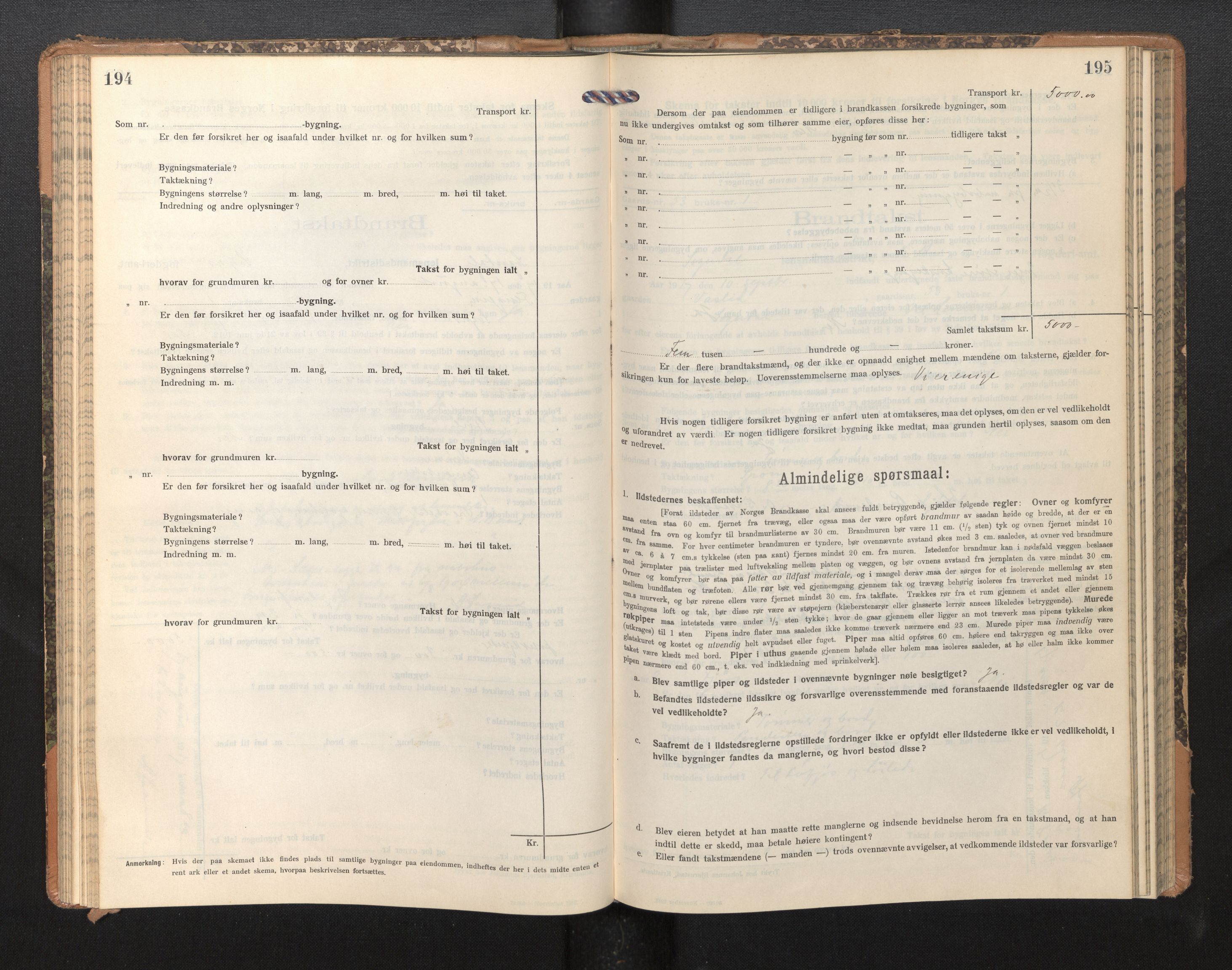 Lensmannen i Sogndal, AV/SAB-A-29901/0012/L0011: Branntakstprotokoll, skjematakst, 1914-1922, p. 194-195