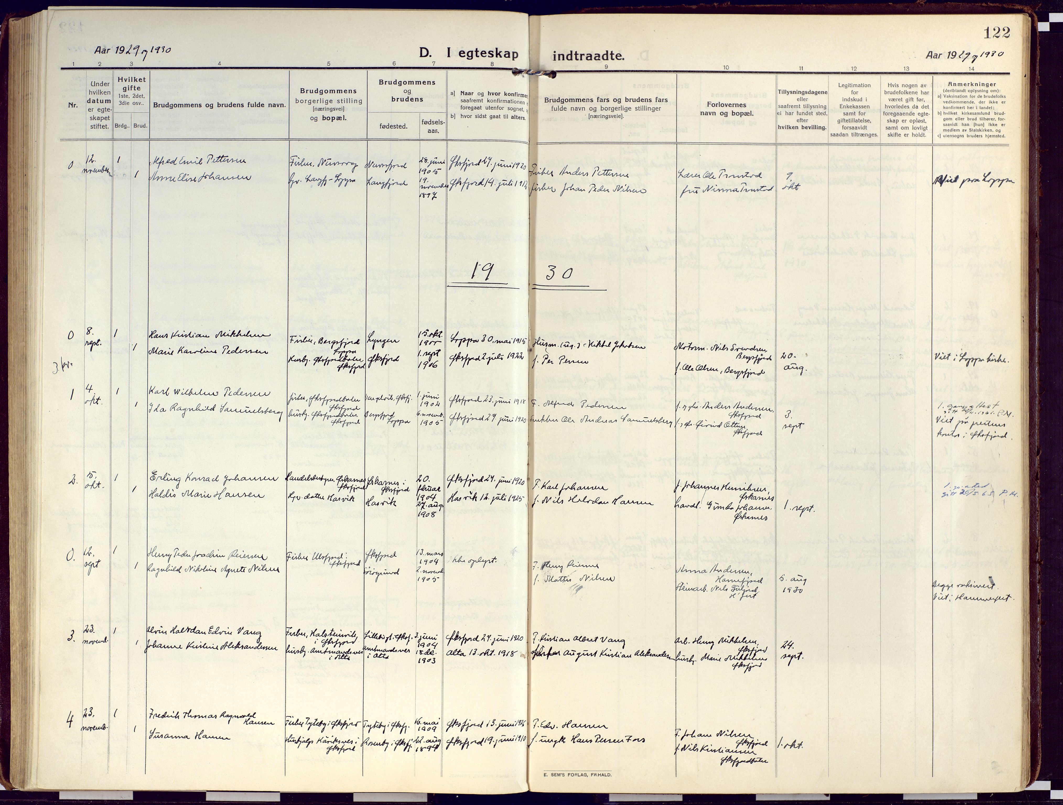 Loppa sokneprestkontor, SATØ/S-1339/H/Ha/L0012kirke: Parish register (official) no. 12, 1917-1932, p. 122
