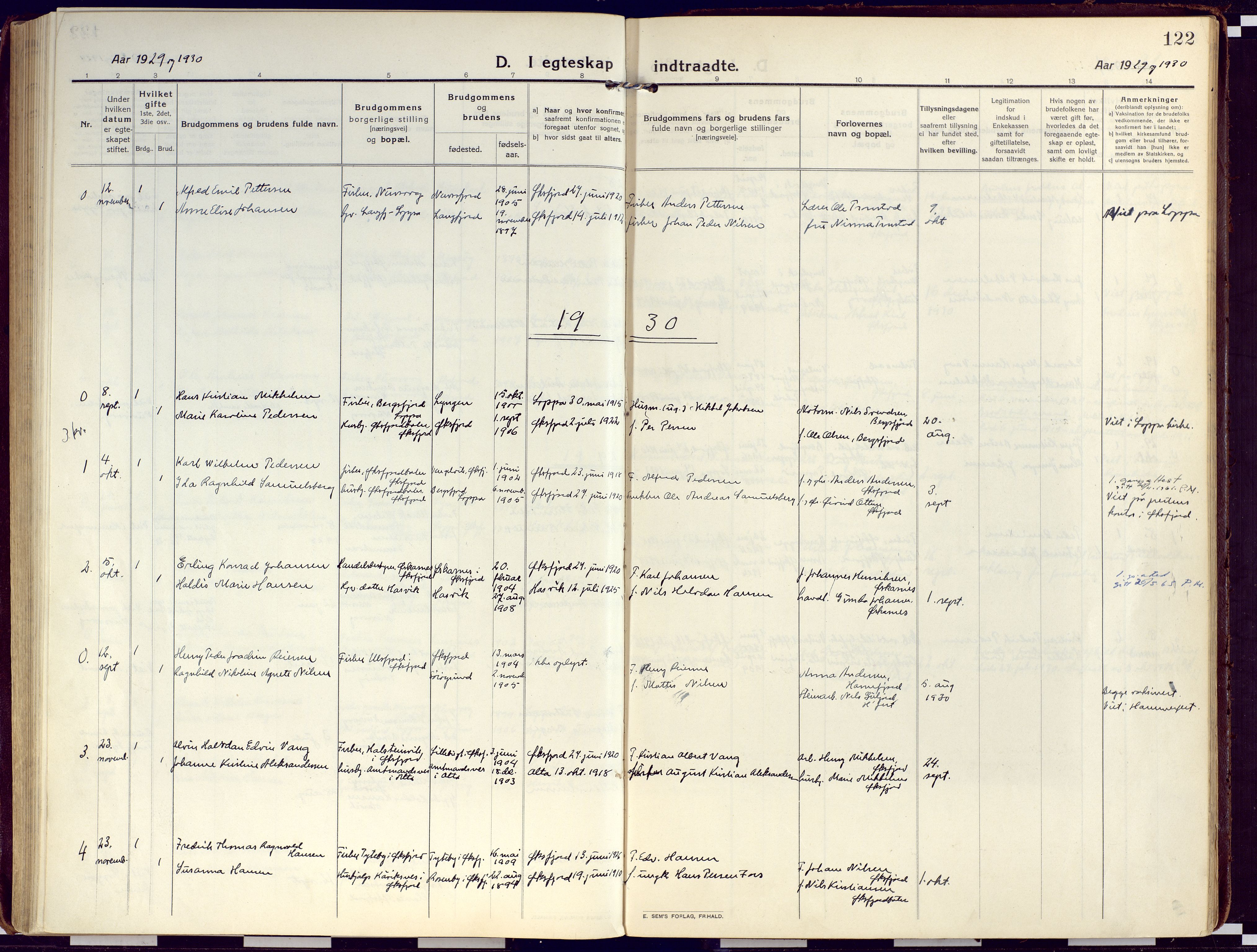 Loppa sokneprestkontor, AV/SATØ-S-1339/H/Ha/L0012kirke: Parish register (official) no. 12, 1917-1932, p. 122