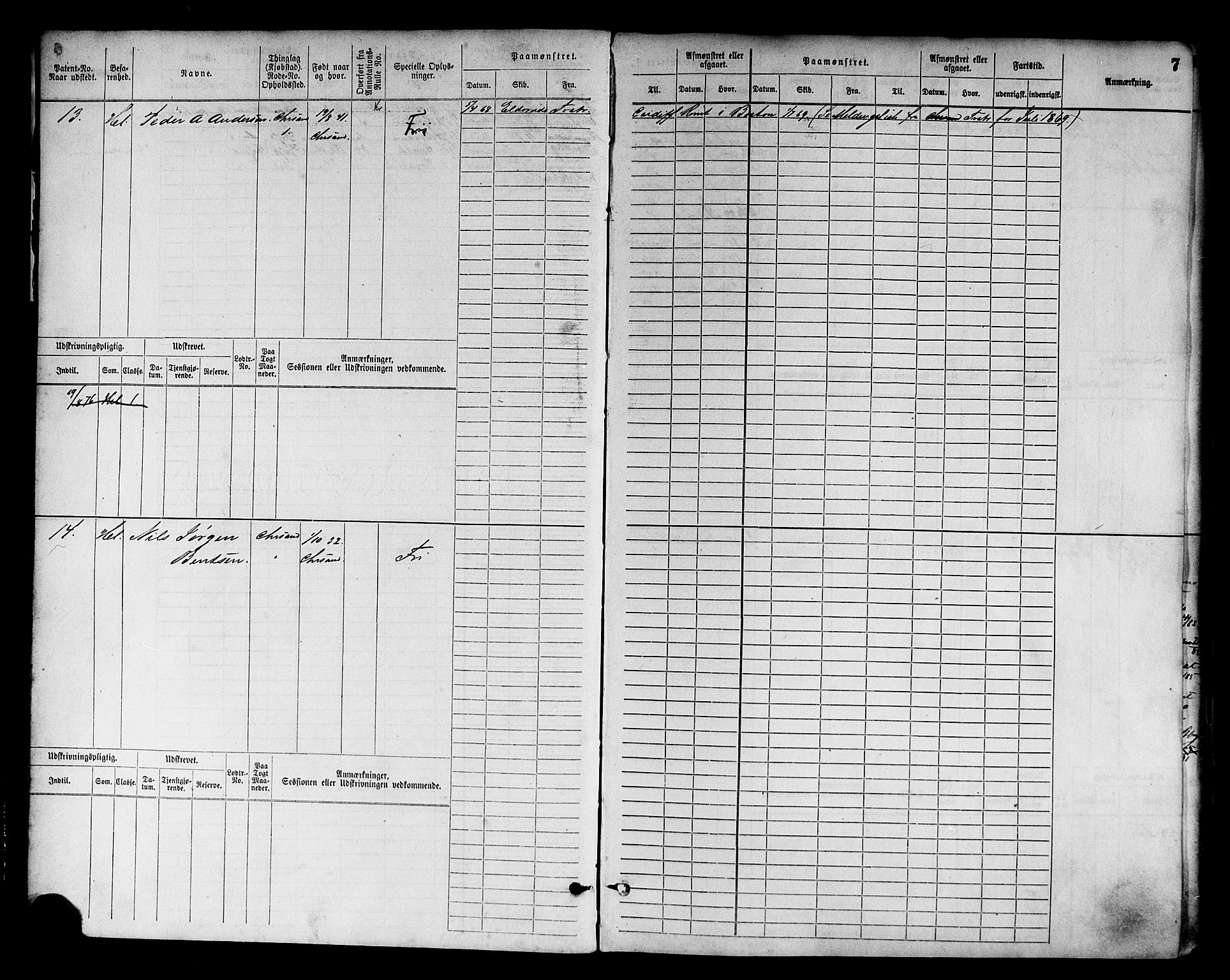 Kristiansand mønstringskrets, AV/SAK-2031-0015/F/Fb/L0003: Hovedrulle nr 1-762, I-10, 1860-1911, p. 13