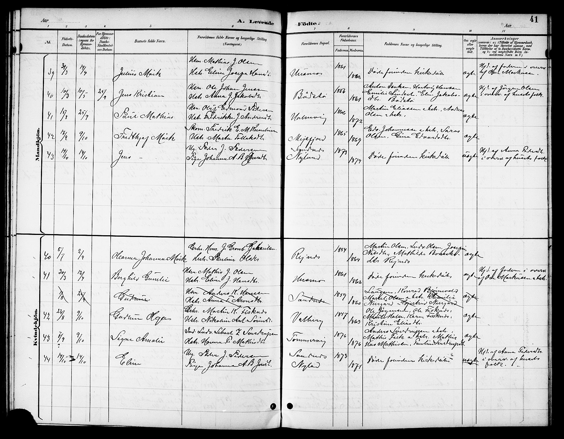 Ministerialprotokoller, klokkerbøker og fødselsregistre - Nordland, AV/SAT-A-1459/831/L0478: Parish register (copy) no. 831C05, 1892-1909, p. 41