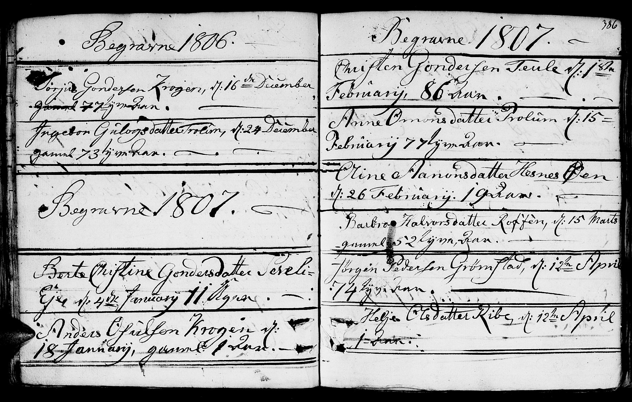 Fjære sokneprestkontor, AV/SAK-1111-0011/F/Fb/L0006: Parish register (copy) no. B 6, 1803-1817, p. 386