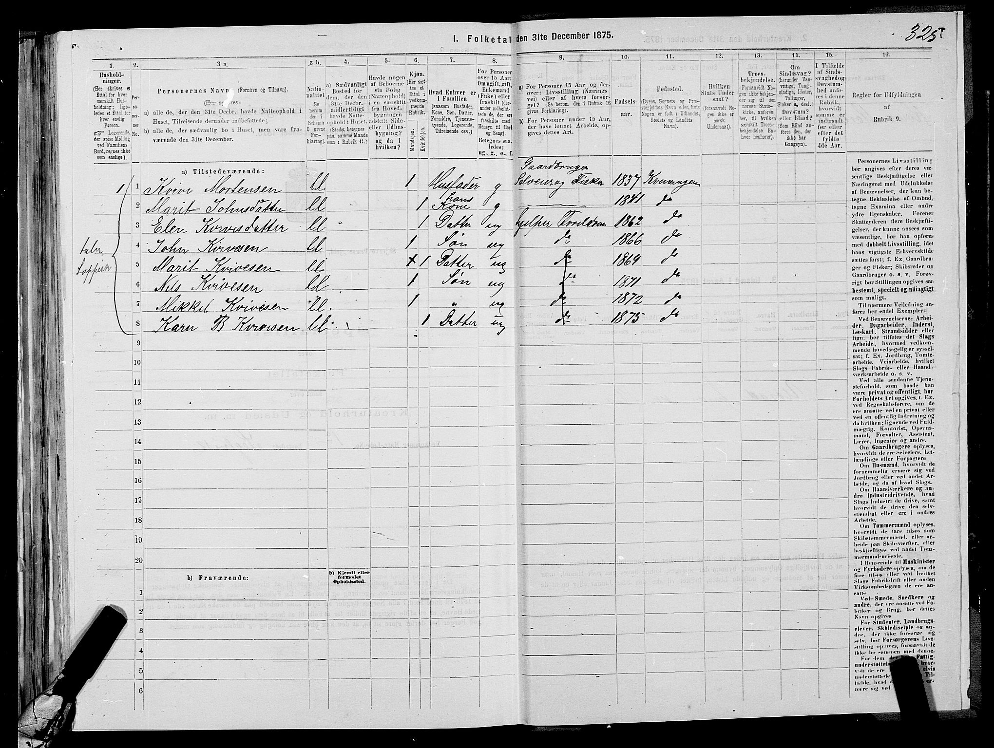 SATØ, 1875 census for 1941P Skjervøy, 1875, p. 1325
