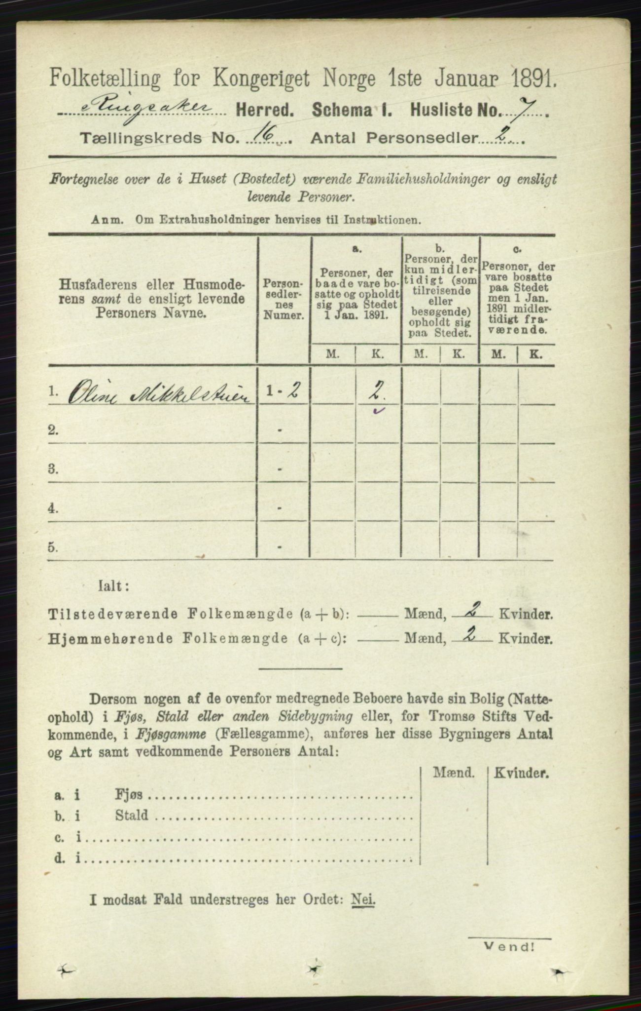 RA, 1891 census for 0412 Ringsaker, 1891, p. 8993