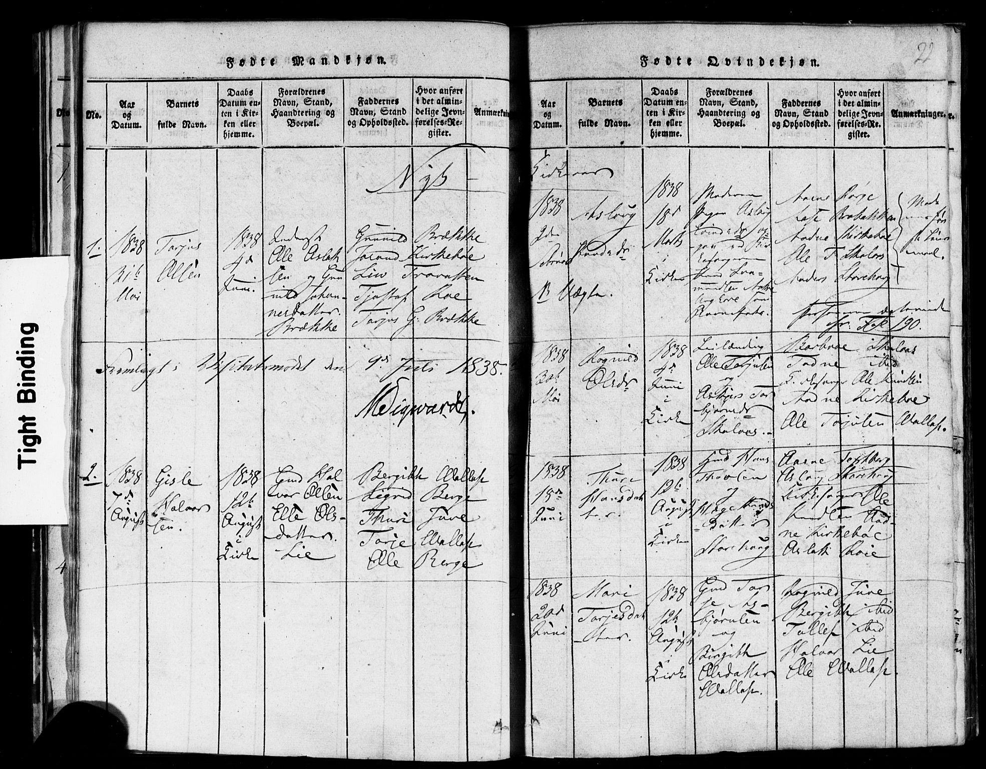 Rauland kirkebøker, SAKO/A-292/F/Fa/L0002: Parish register (official) no. 2, 1815-1860, p. 22