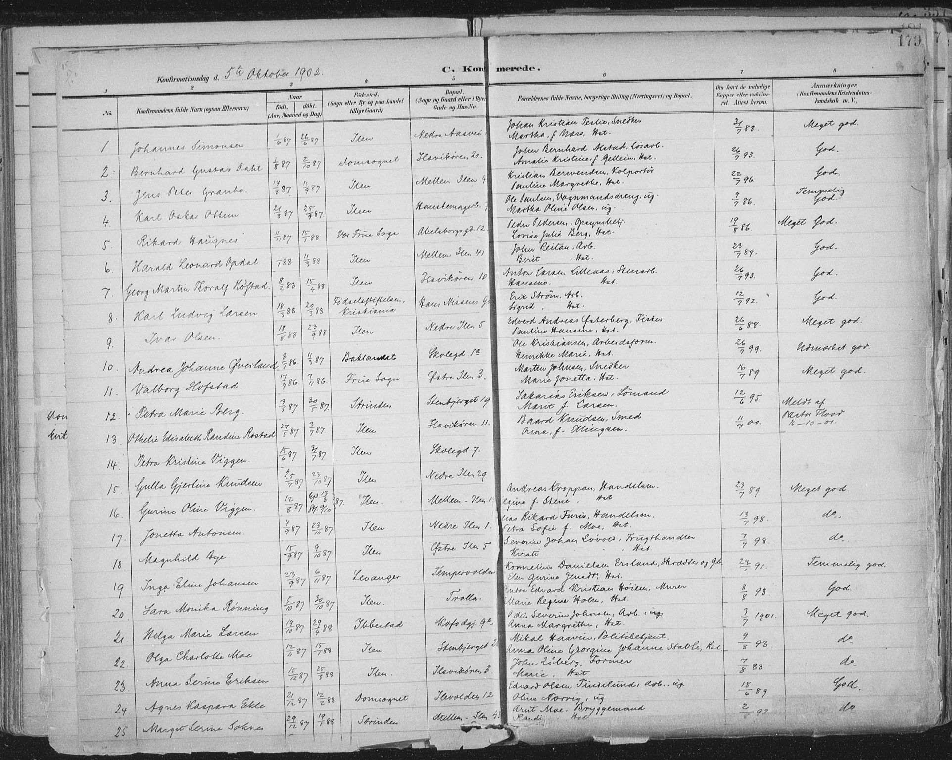 Ministerialprotokoller, klokkerbøker og fødselsregistre - Sør-Trøndelag, SAT/A-1456/603/L0167: Parish register (official) no. 603A06, 1896-1932, p. 179