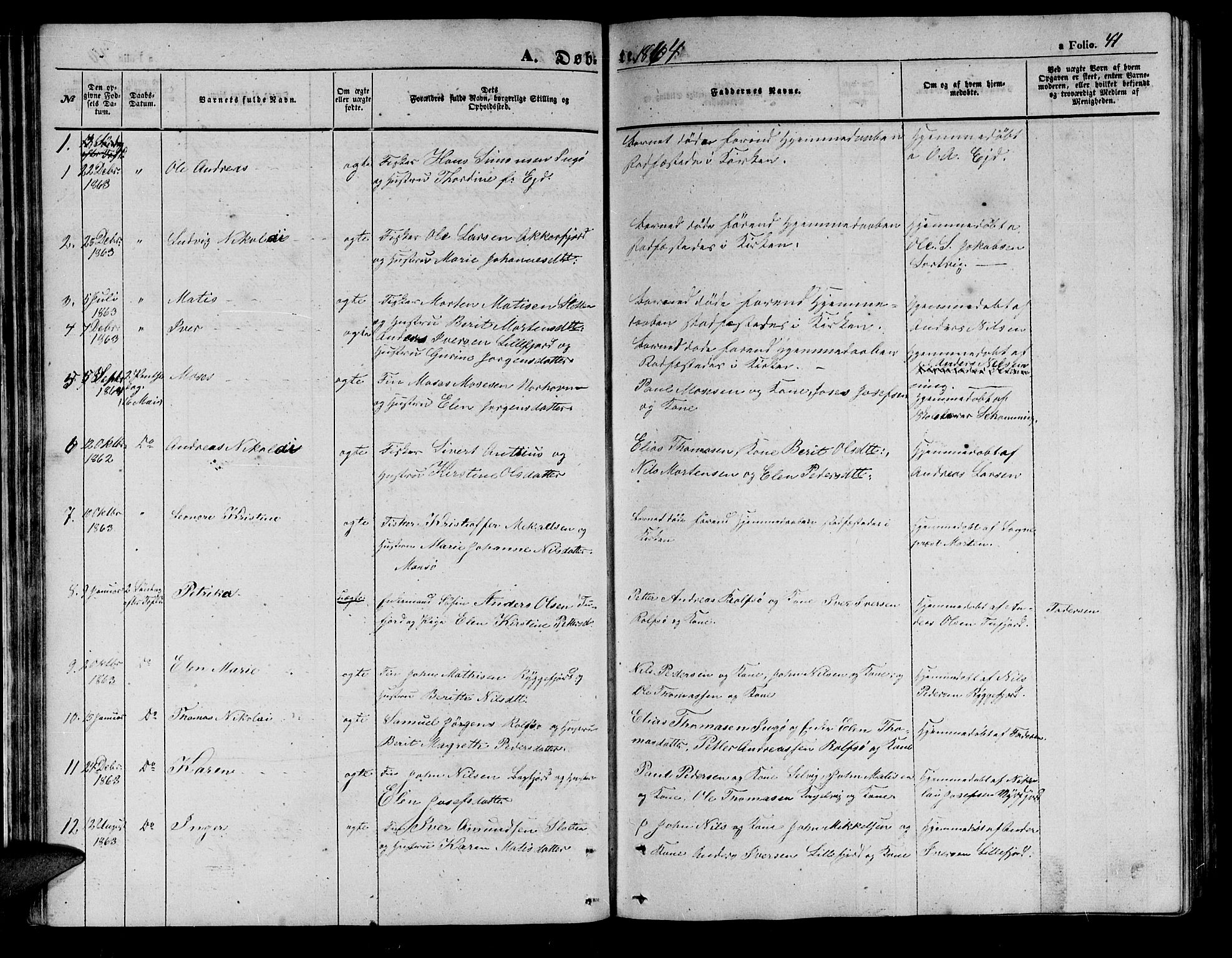Måsøy sokneprestkontor, SATØ/S-1348/H/Hb/L0001klokker: Parish register (copy) no. 1, 1852-1877, p. 41