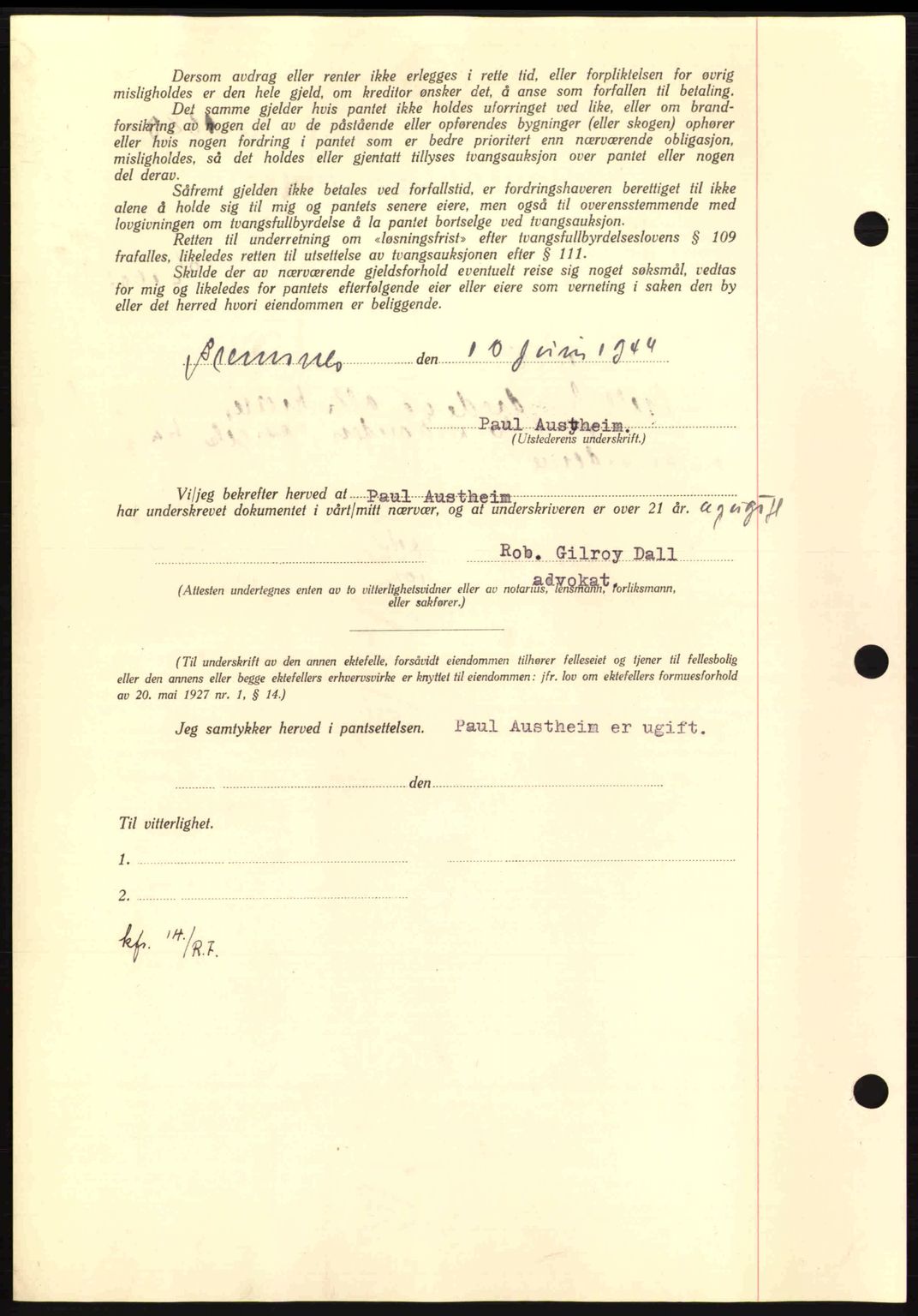 Nordmøre sorenskriveri, AV/SAT-A-4132/1/2/2Ca: Mortgage book no. B91, 1943-1944, Diary no: : 1009/1944