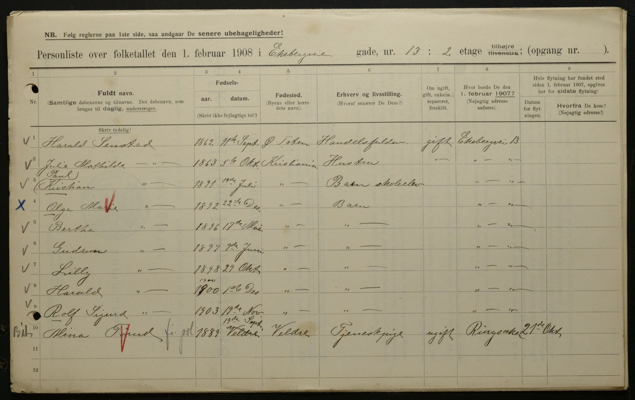 OBA, Municipal Census 1908 for Kristiania, 1908, p. 18525