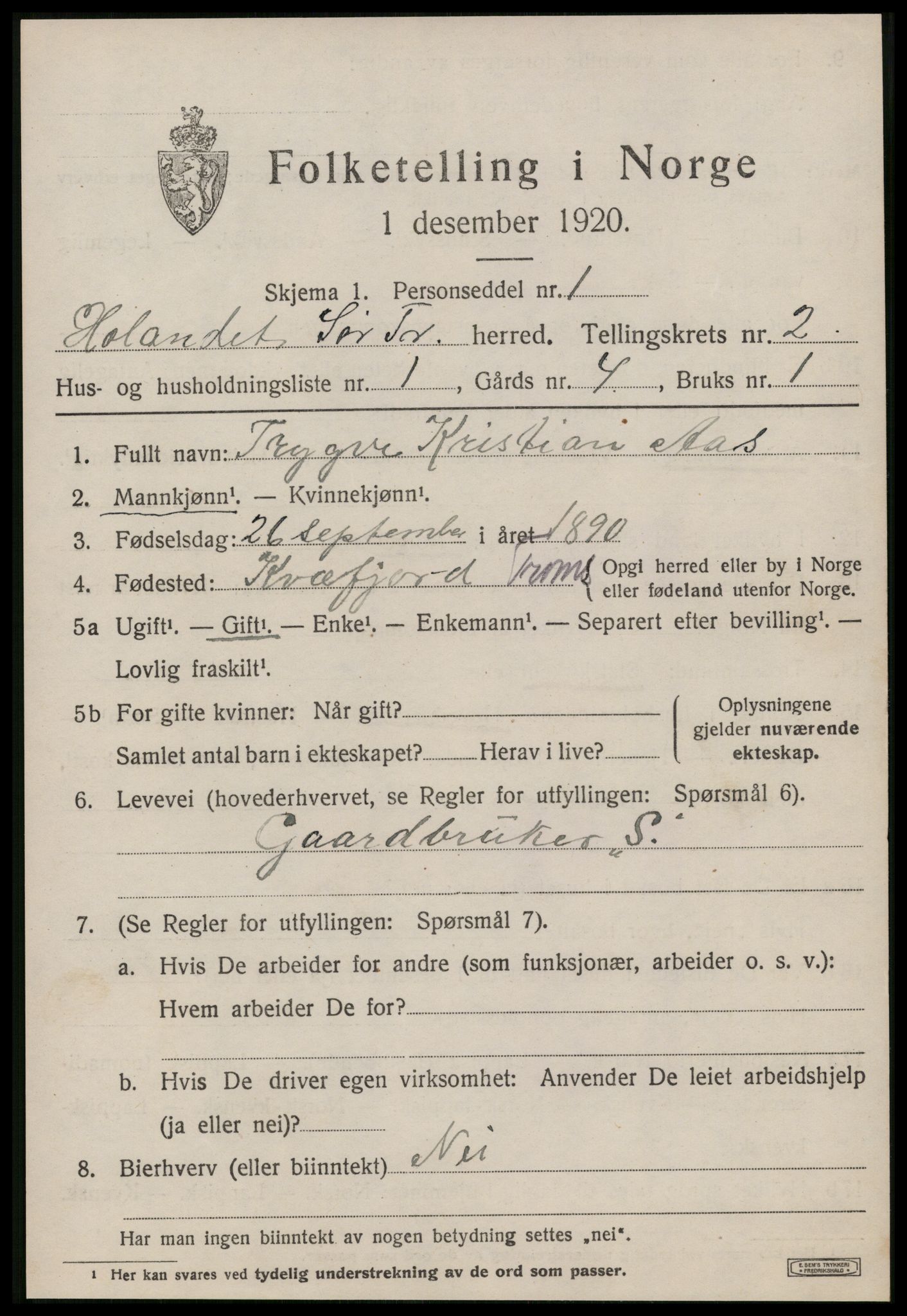 SAT, 1920 census for Hølonda, 1920, p. 537