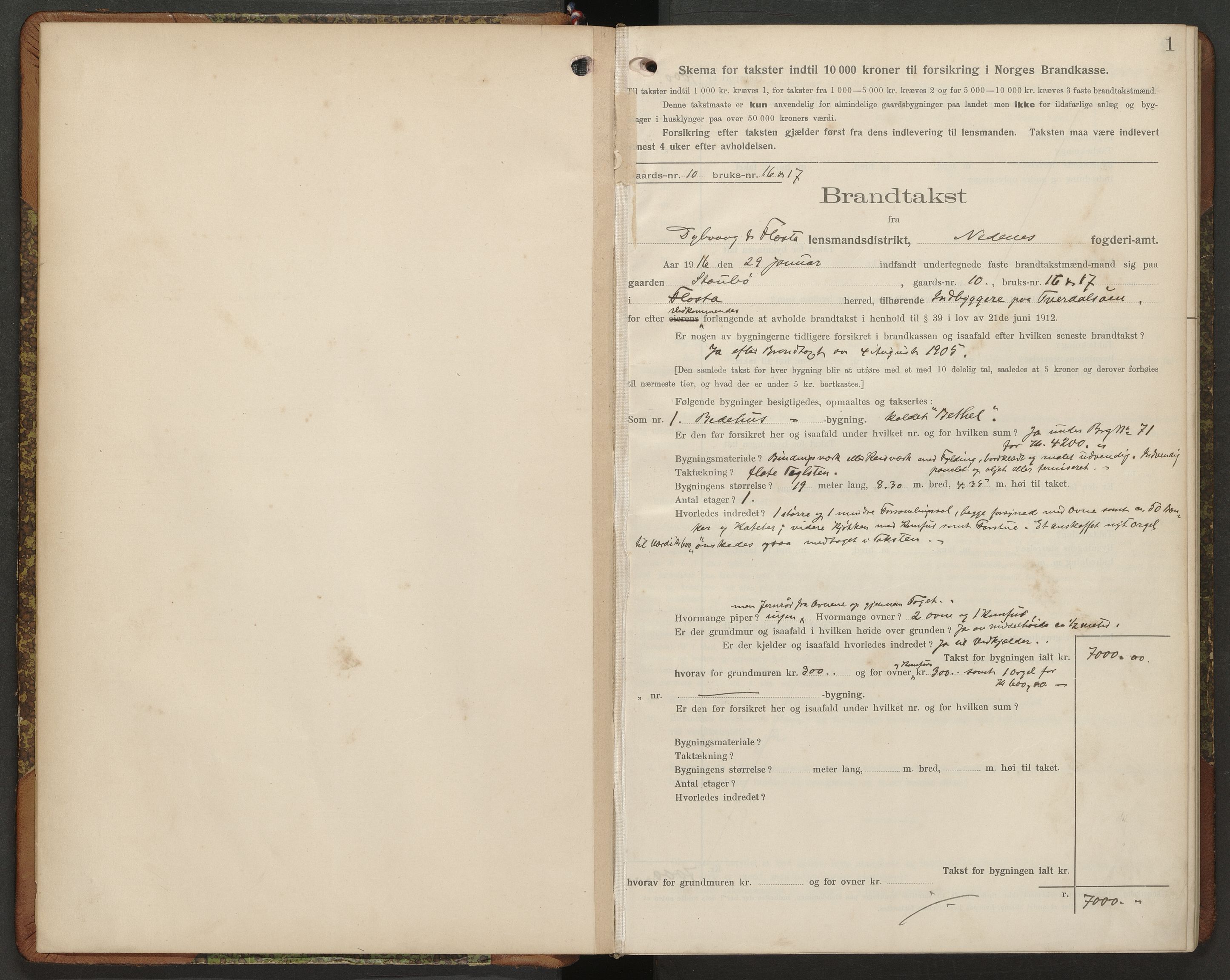 Norges Brannkasse Dypvåg og Flosta, AV/SAK-2241-0008/F/Fa/L0007: Branntakstprotokoll nr. 7 med gårdsnavnregister, 1916-1927