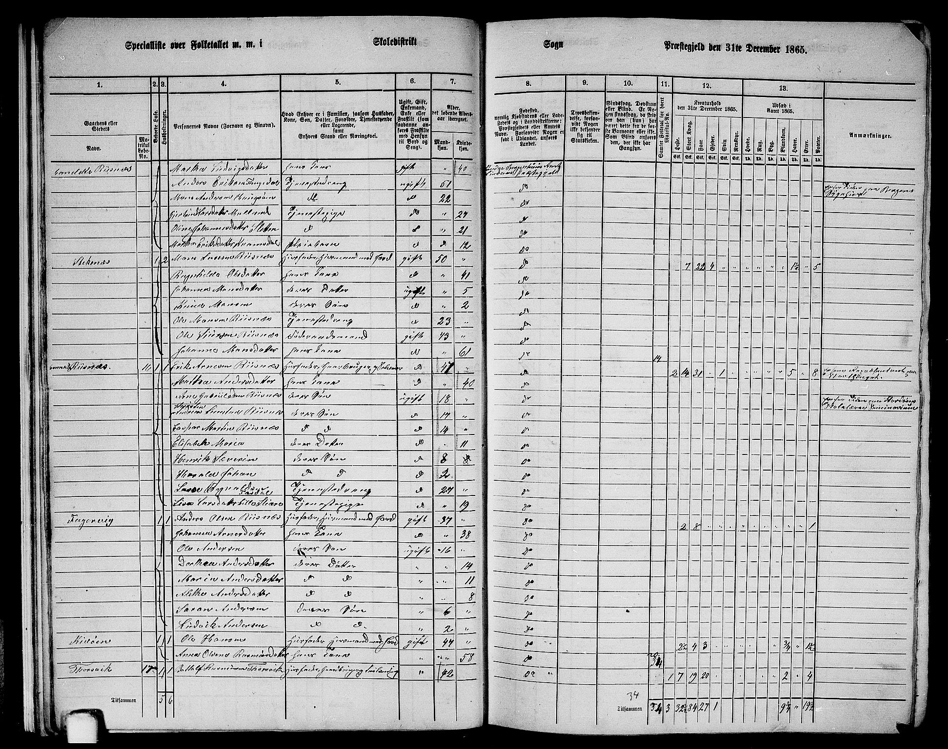 RA, 1865 census for Lindås, 1865, p. 21