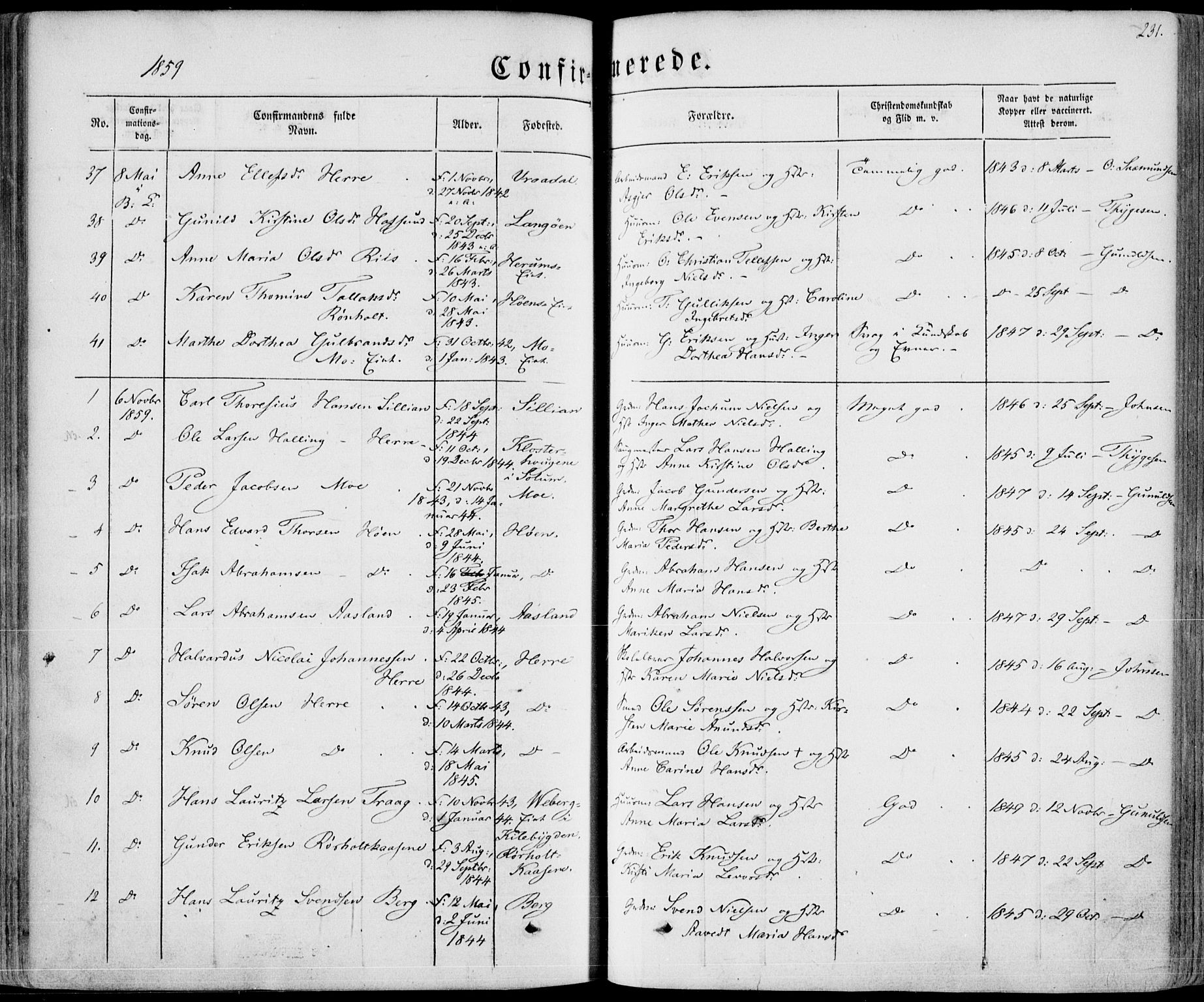 Bamble kirkebøker, AV/SAKO-A-253/F/Fa/L0005: Parish register (official) no. I 5, 1854-1869, p. 231