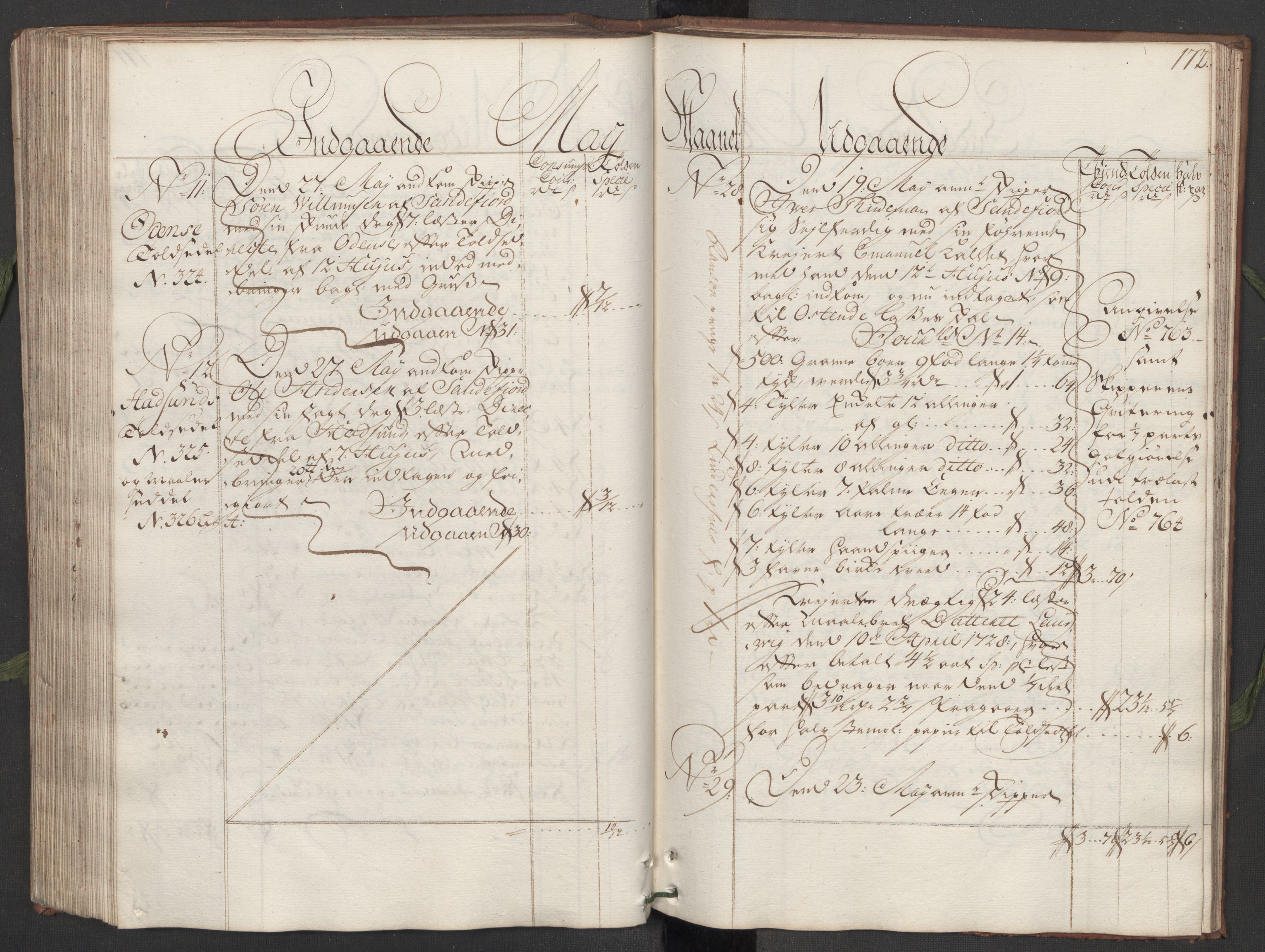 Generaltollkammeret, tollregnskaper, AV/RA-EA-5490/R11/L0015a/0001: Tollregnskaper Larvik og Sandefjord / Hovedtollbok, 1733, p. 171b-172a