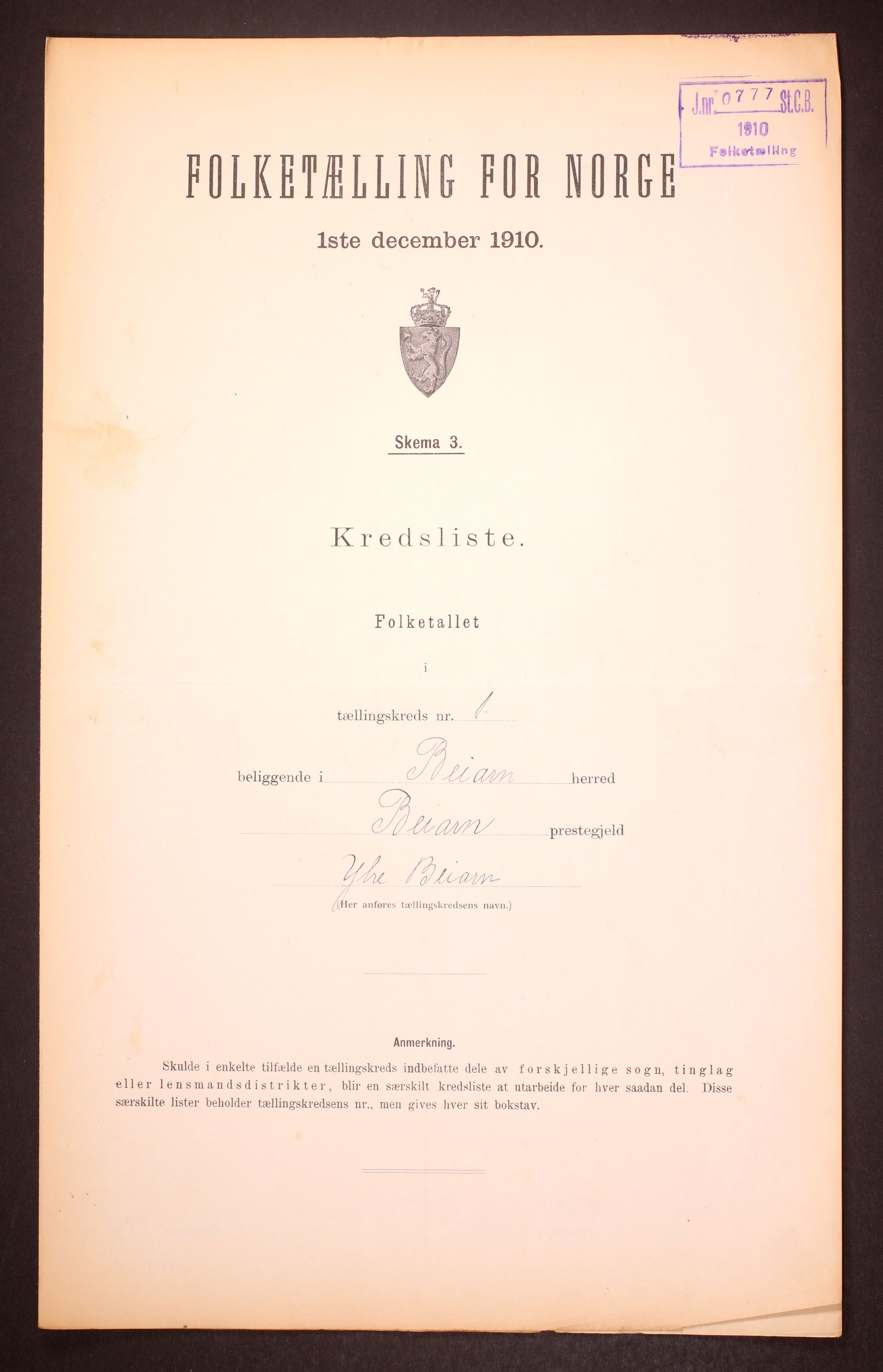 RA, 1910 census for Beiarn, 1910, p. 4