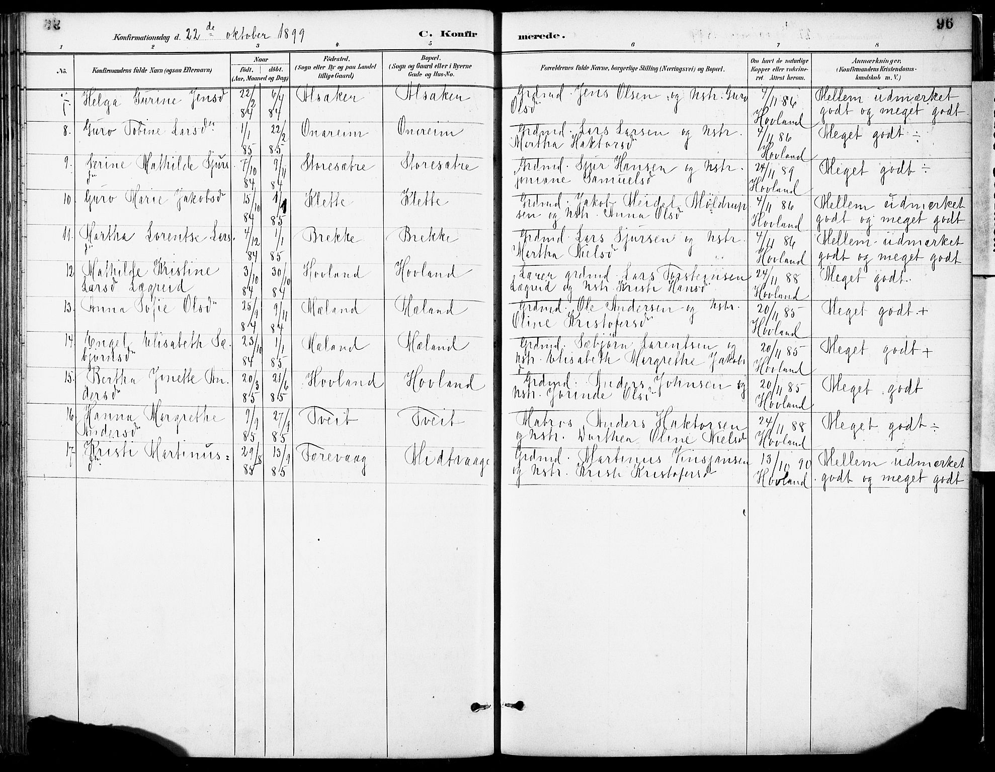 Tysnes sokneprestembete, SAB/A-78601/H/Haa: Parish register (official) no. C 1, 1887-1912, p. 96
