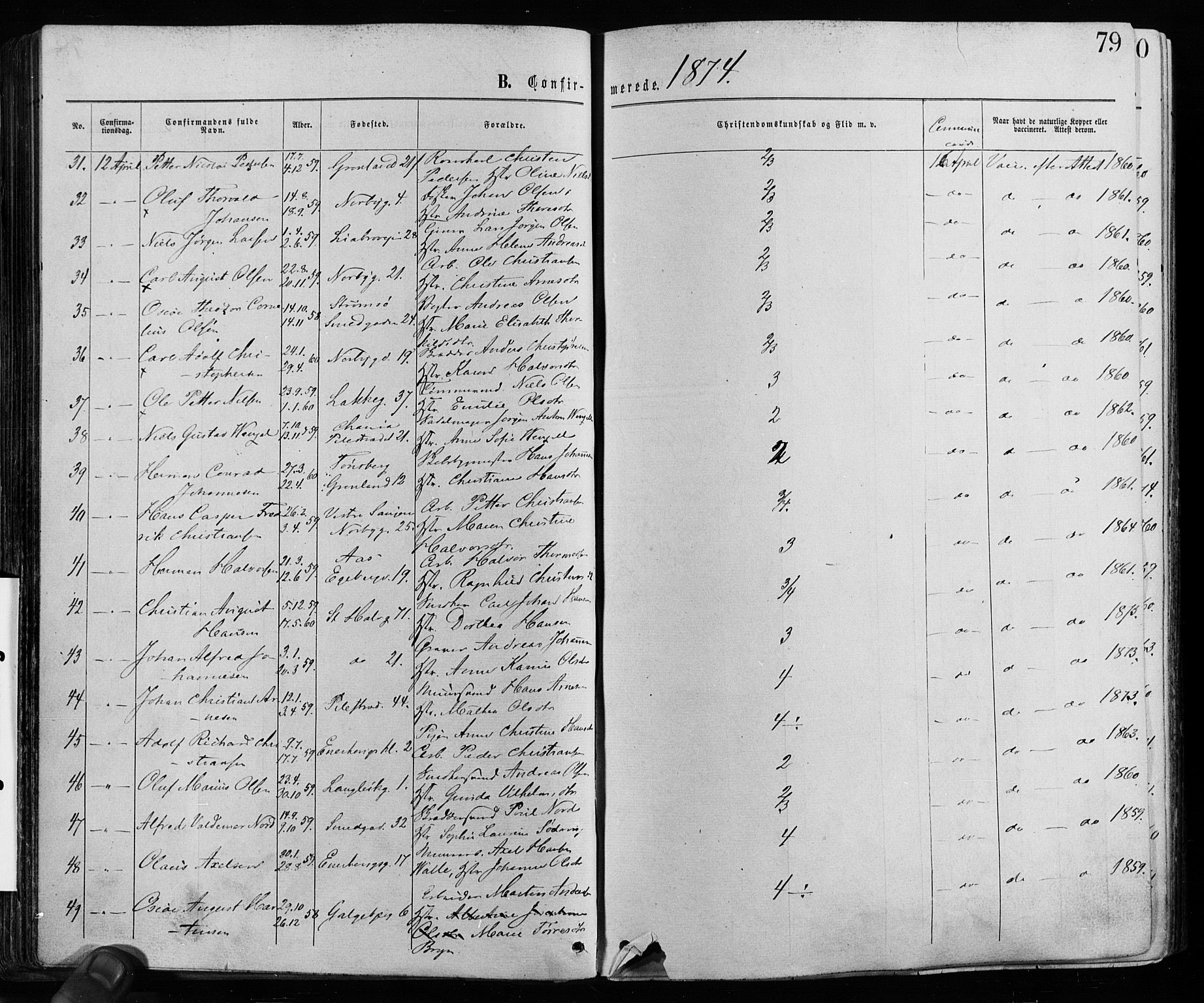 Grønland prestekontor Kirkebøker, AV/SAO-A-10848/F/Fa/L0005: Parish register (official) no. 5, 1869-1880, p. 79