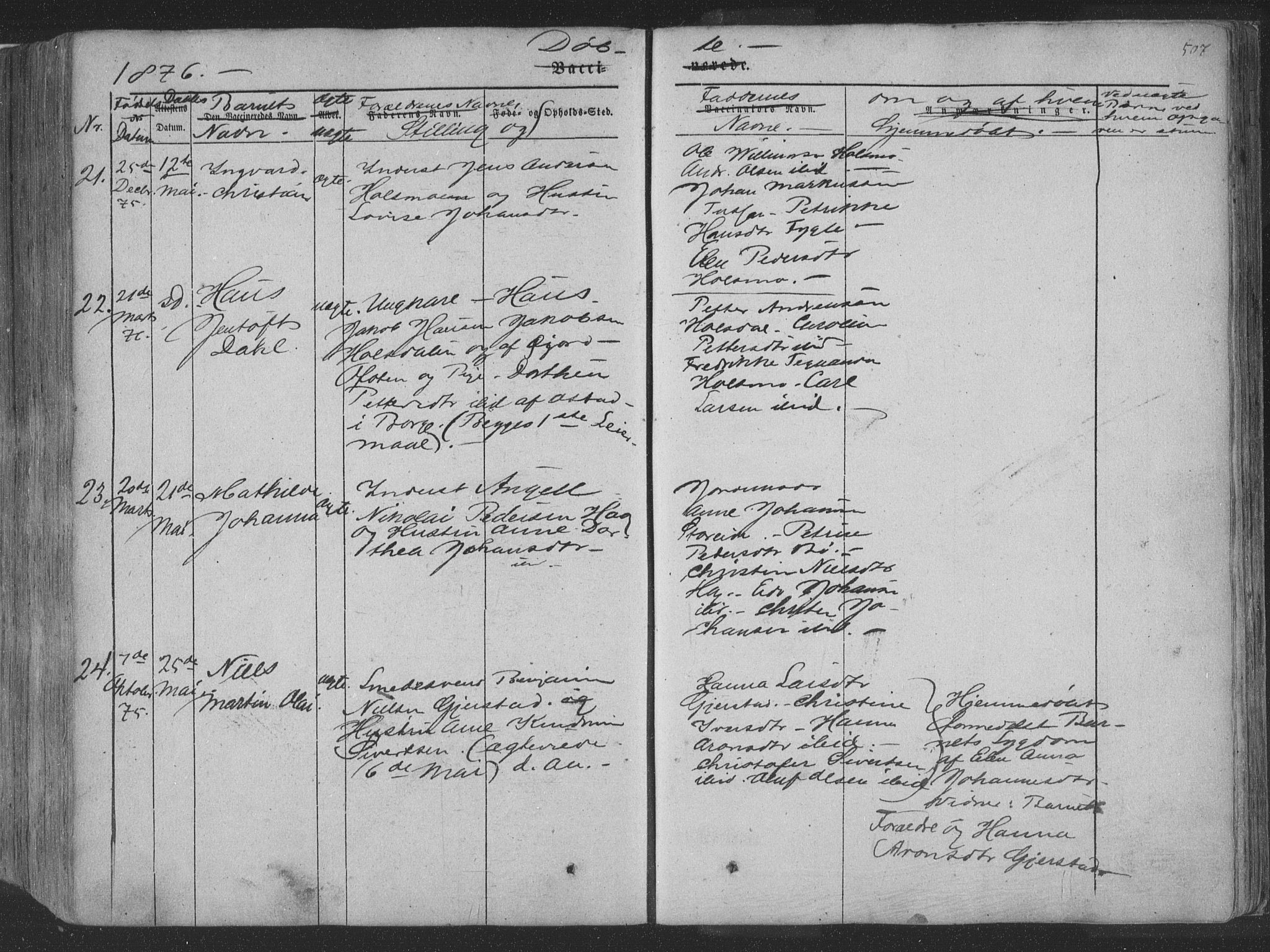 Ministerialprotokoller, klokkerbøker og fødselsregistre - Nordland, AV/SAT-A-1459/881/L1165: Parish register (copy) no. 881C02, 1854-1876, p. 507