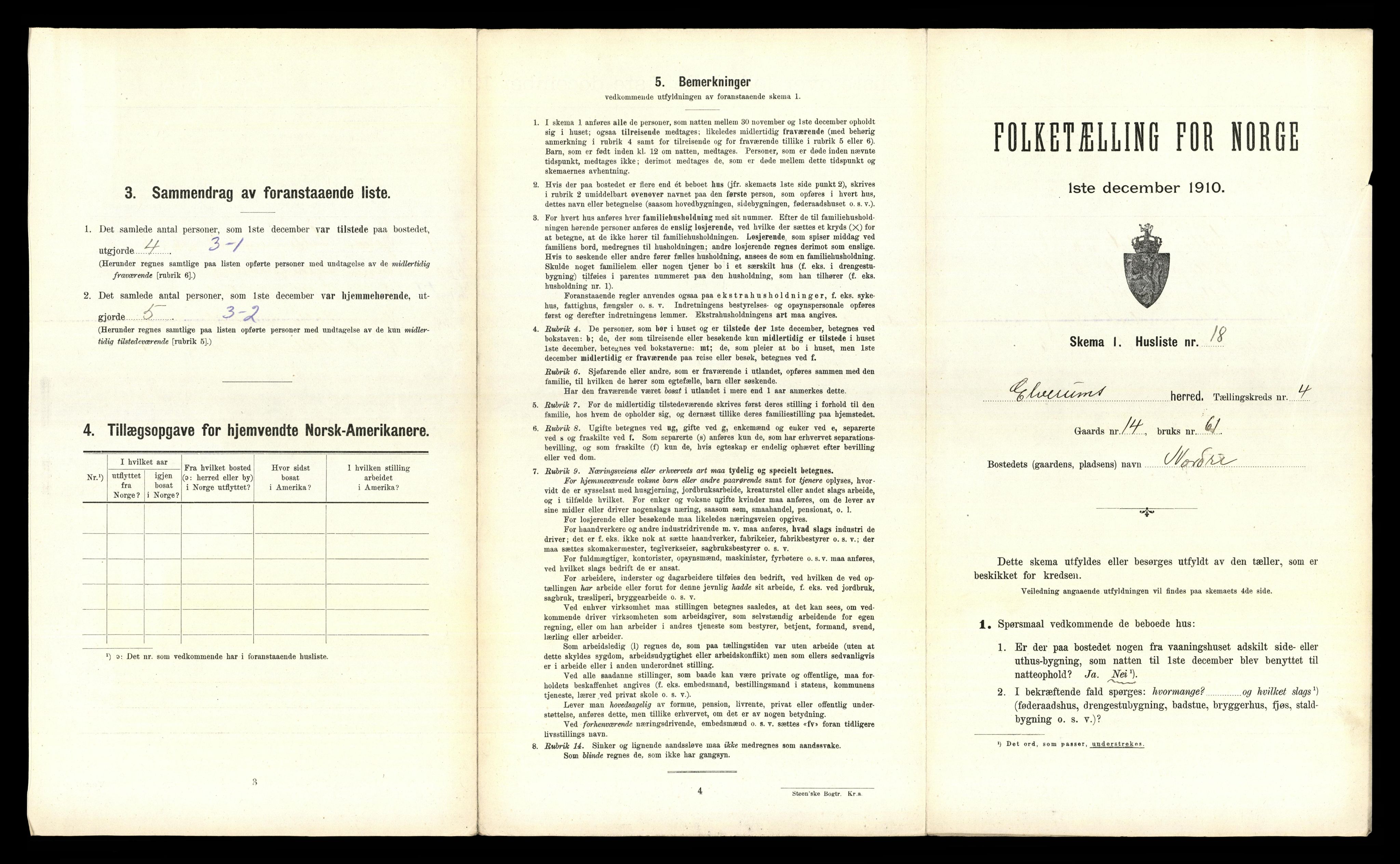 RA, 1910 census for Elverum, 1910, p. 385