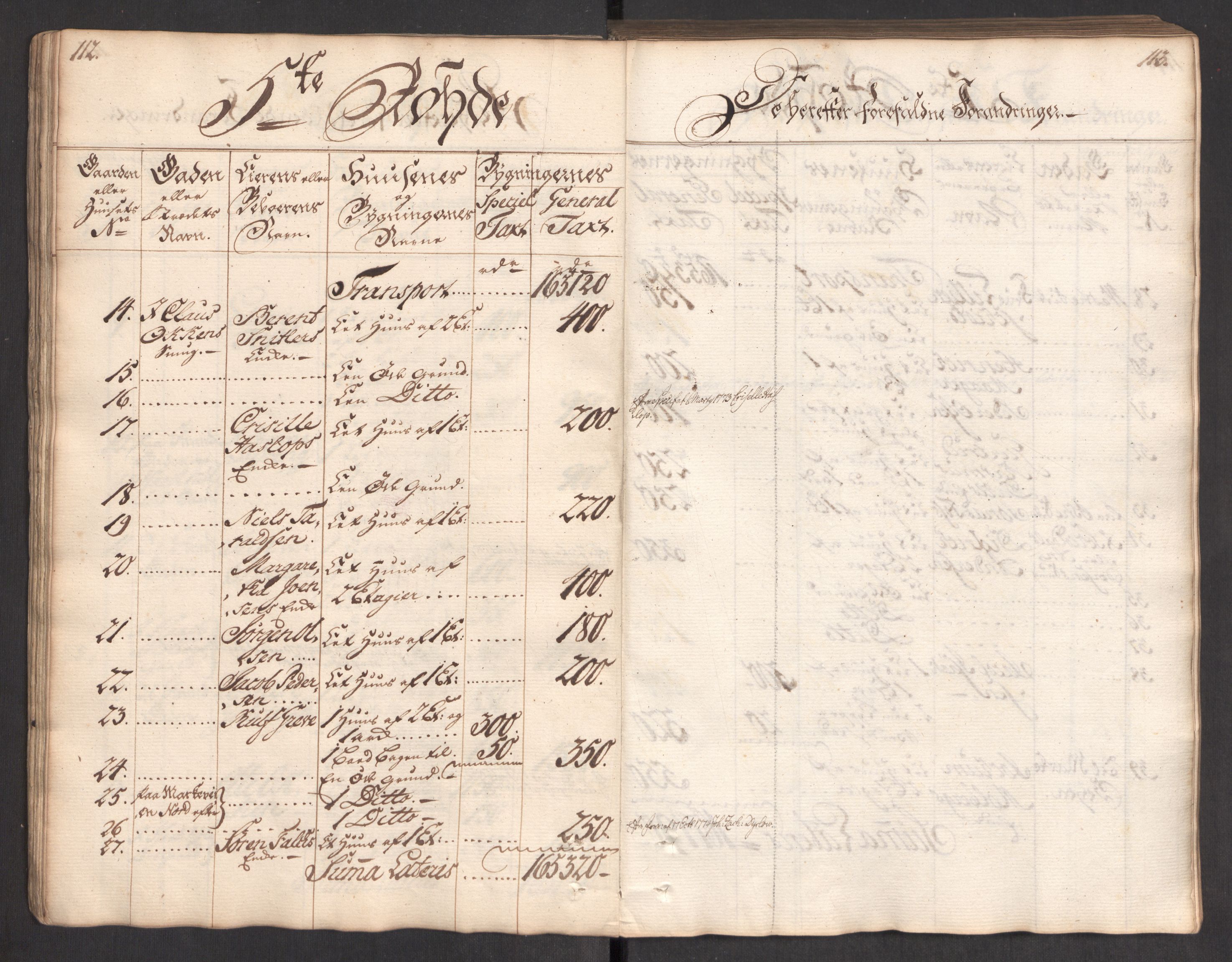 Kommersekollegiet, Brannforsikringskontoret 1767-1814, AV/RA-EA-5458/F/Fa/L0004/0002: Bergen / Branntakstprotokoll, 1767, p. 112-113