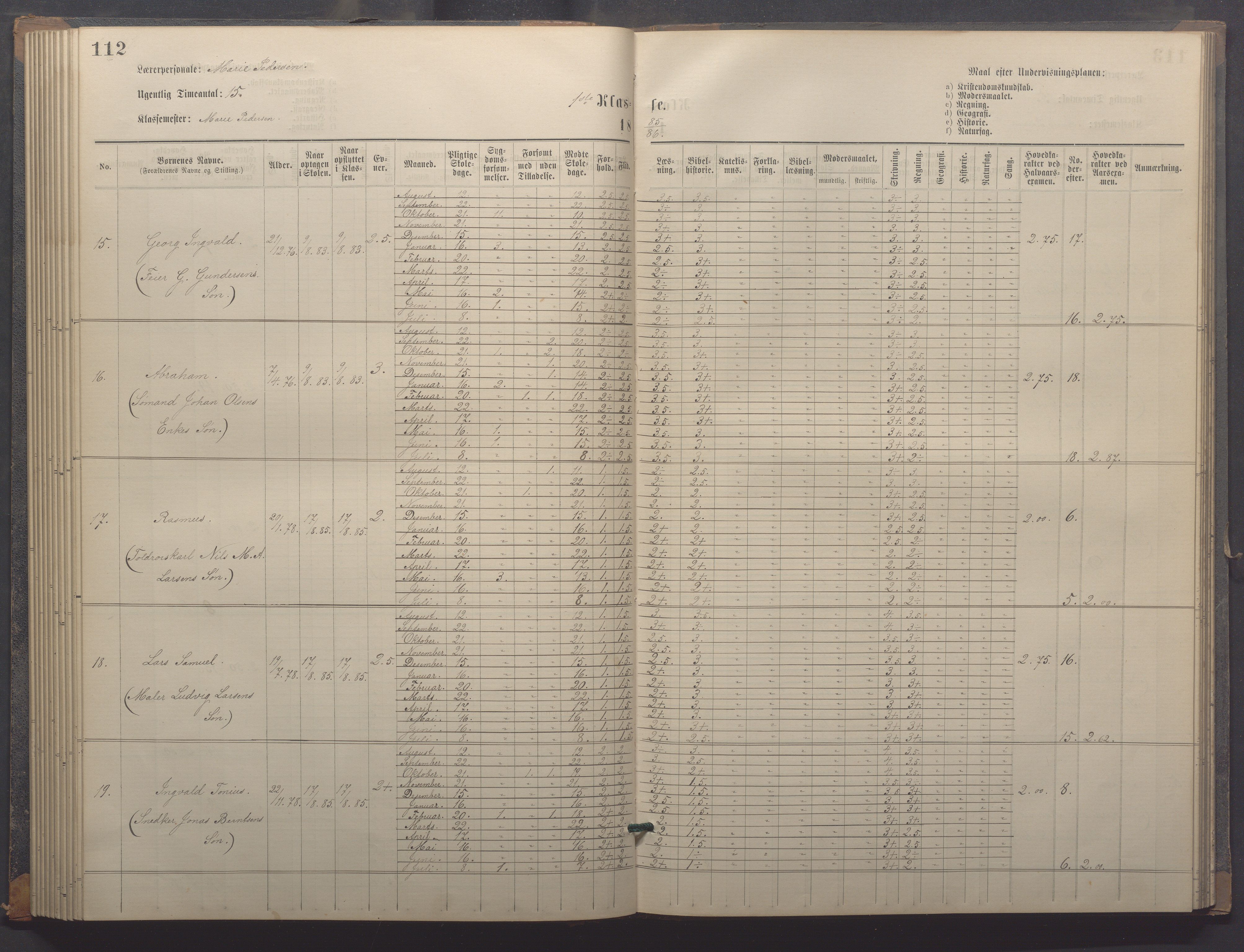 Egersund kommune (Ladested) - Egersund almueskole/folkeskole, IKAR/K-100521/H/L0018: Skoleprotokoll - Almueskolen, småbarnklasse, 1878-1889, p. 112