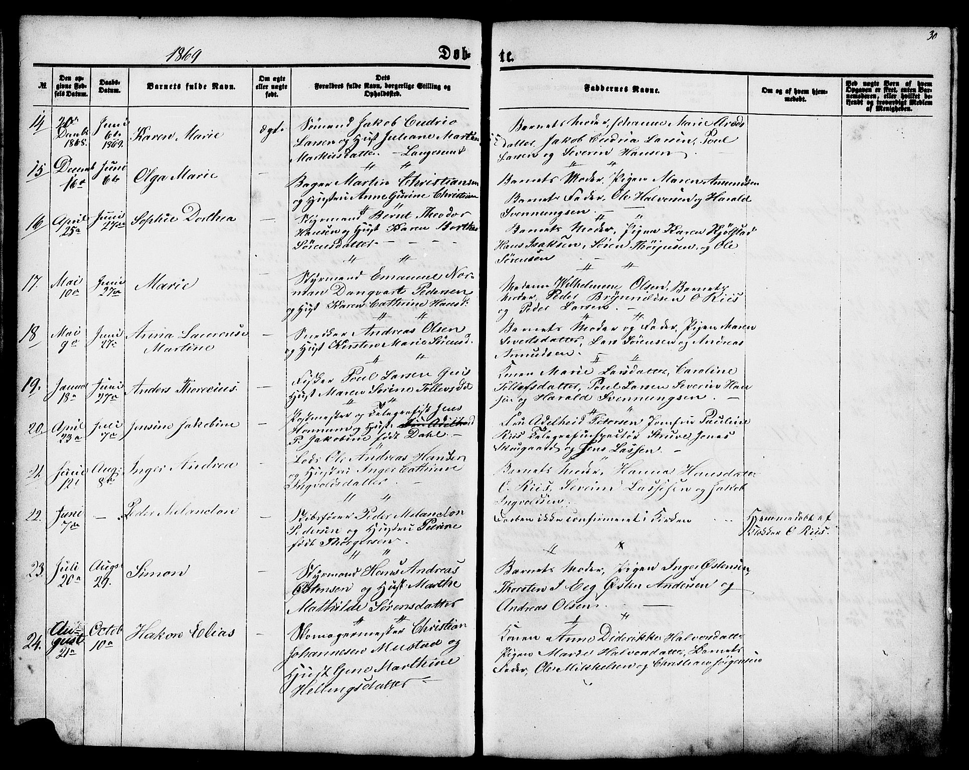Langesund kirkebøker, SAKO/A-280/G/Ga/L0004: Parish register (copy) no. 4, 1859-1884, p. 30