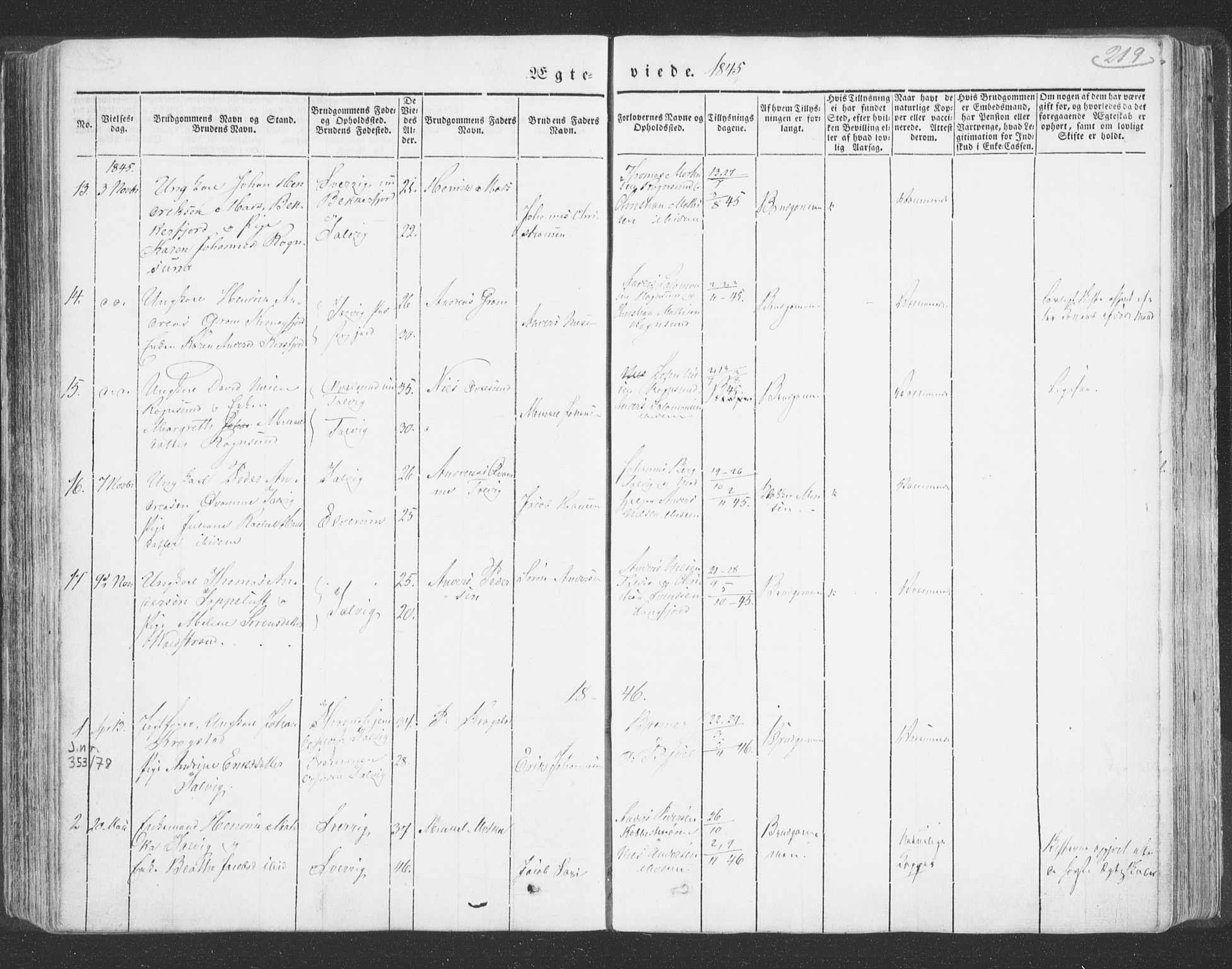 Talvik sokneprestkontor, SATØ/S-1337/H/Ha/L0009kirke: Parish register (official) no. 9, 1837-1852, p. 219