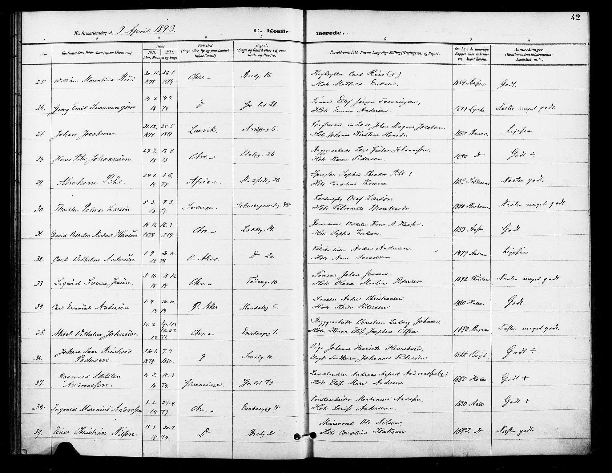 Grønland prestekontor Kirkebøker, AV/SAO-A-10848/F/Fa/L0011: Parish register (official) no. 11, 1892-1907, p. 42