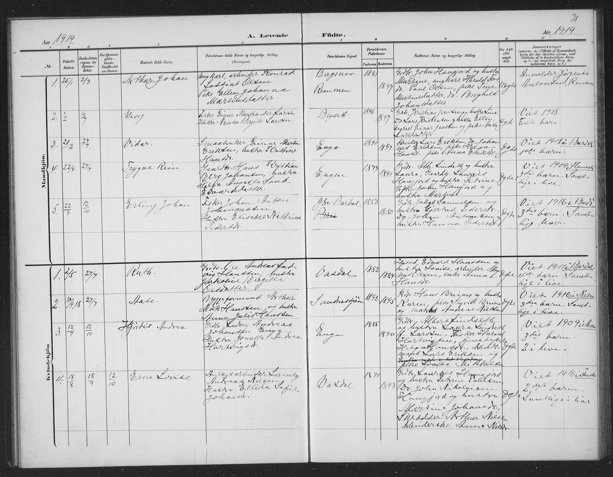 Ministerialprotokoller, klokkerbøker og fødselsregistre - Nordland, AV/SAT-A-1459/833/L0502: Parish register (copy) no. 833C01, 1906-1934, p. 21