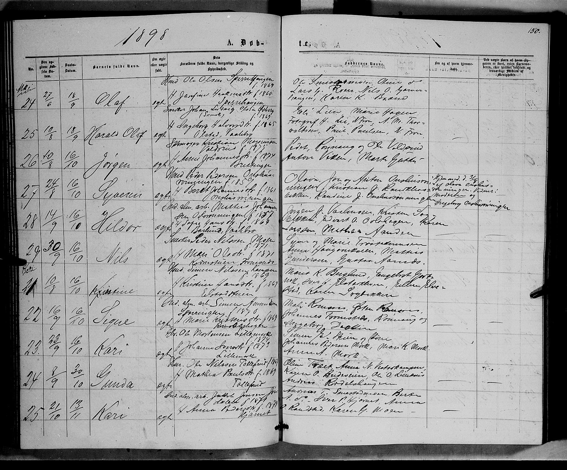 Ringebu prestekontor, AV/SAH-PREST-082/H/Ha/Hab/L0006: Parish register (copy) no. 6, 1880-1898, p. 150