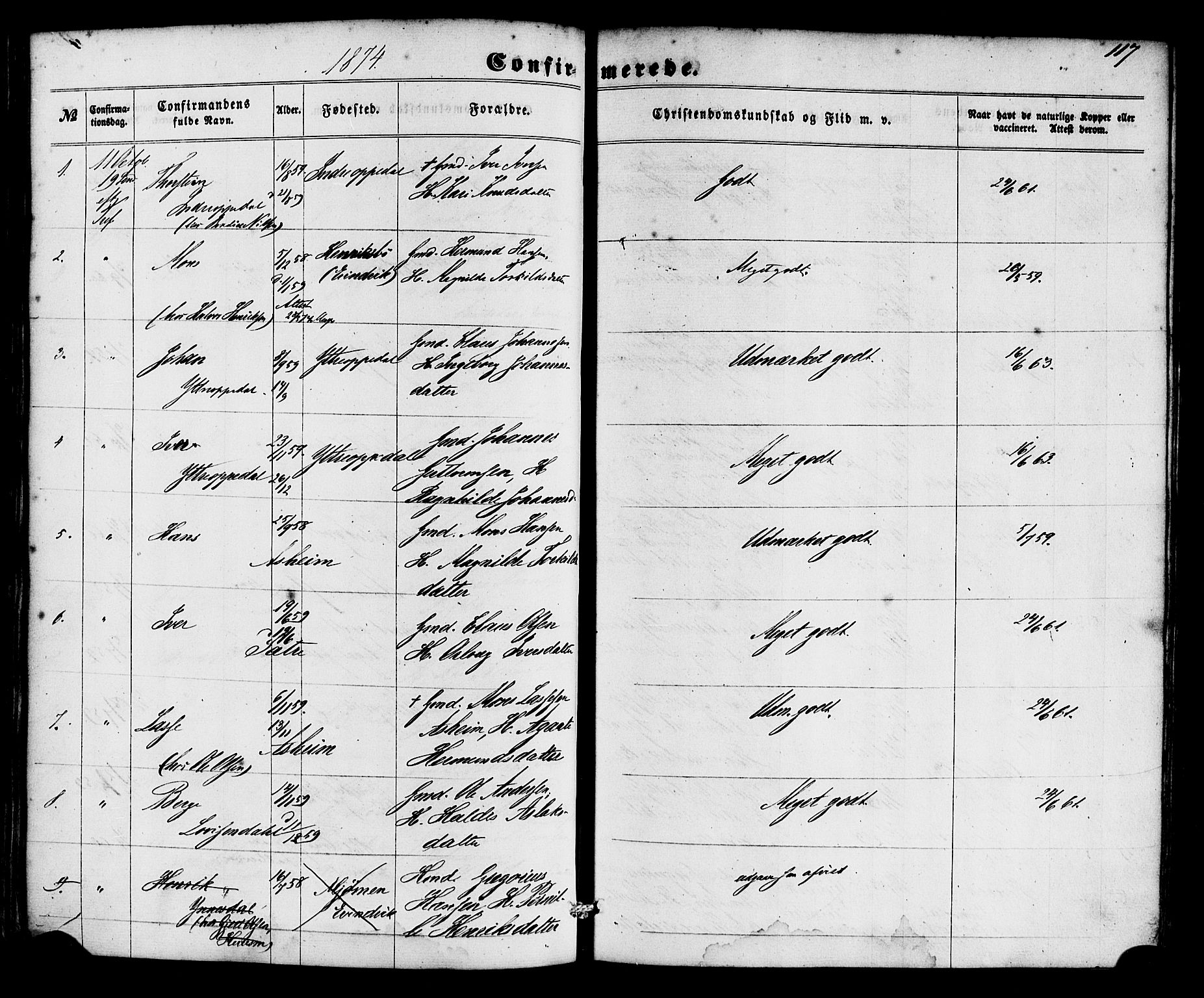 Gulen sokneprestembete, SAB/A-80201/H/Haa/Haac/L0001: Parish register (official) no. C 1, 1859-1881, p. 117