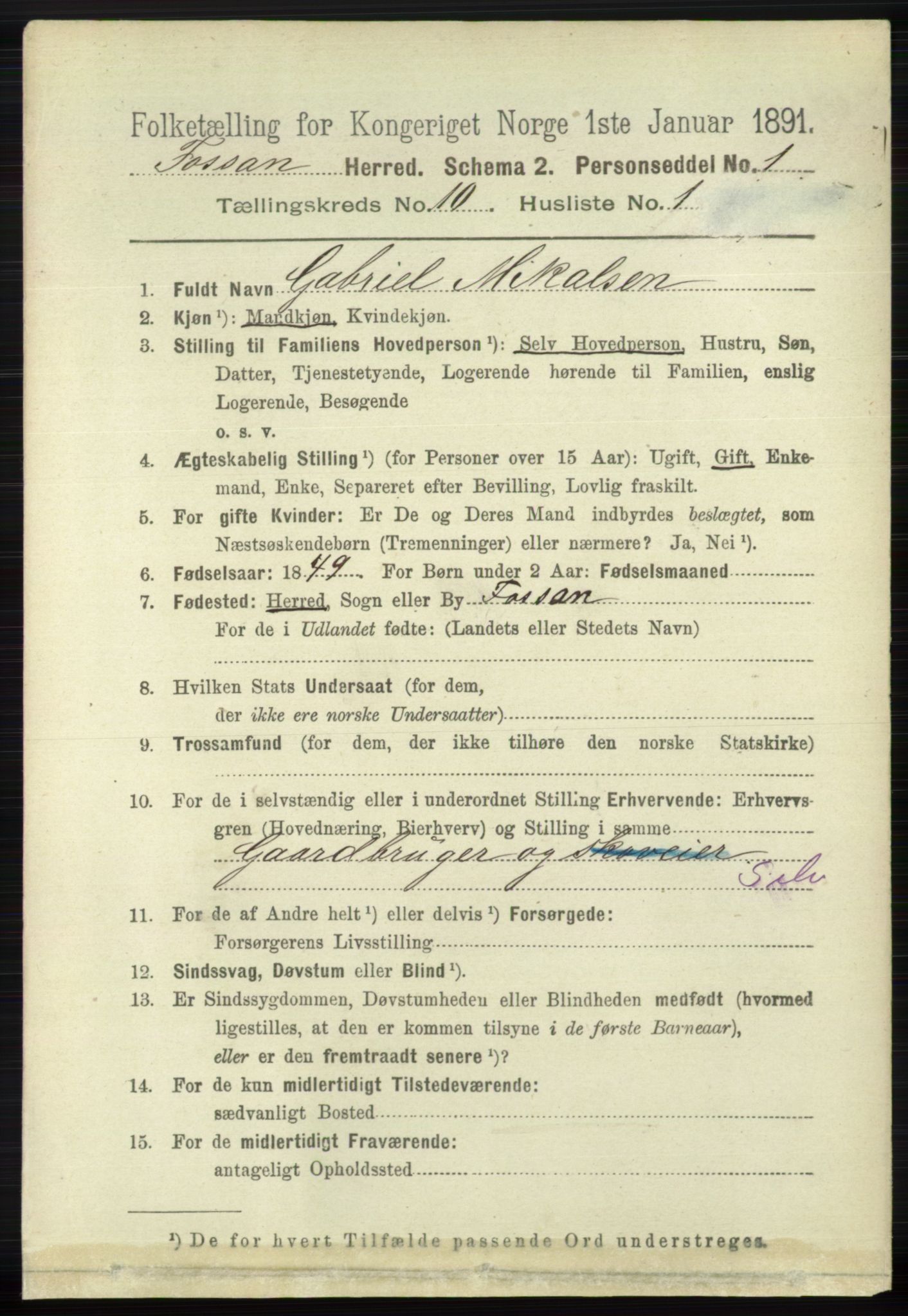 RA, 1891 census for 1129 Forsand, 1891, p. 1662